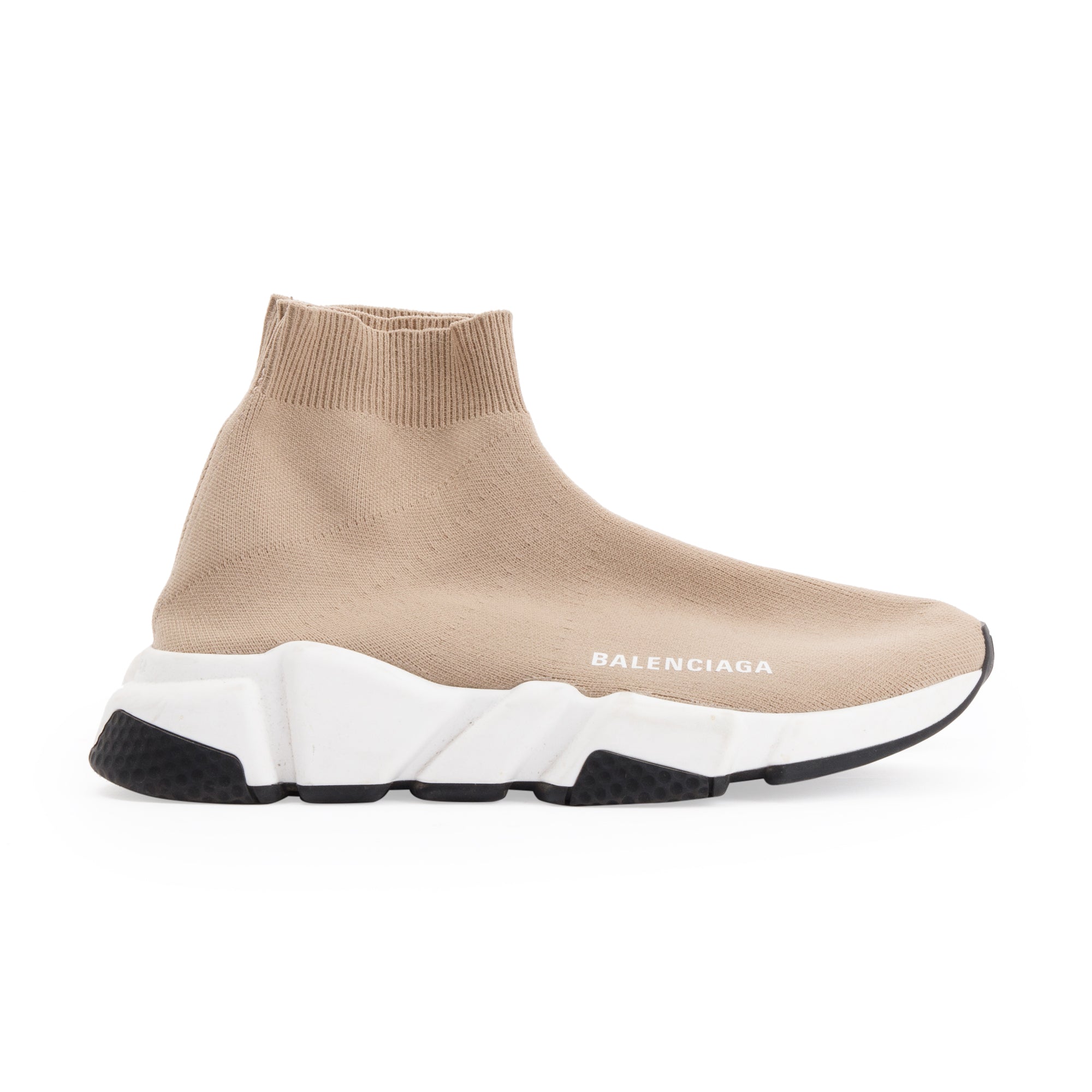 Balenciaga Beige Knit Speed Trainer Sock Sneaker, Size 36 w/ Box