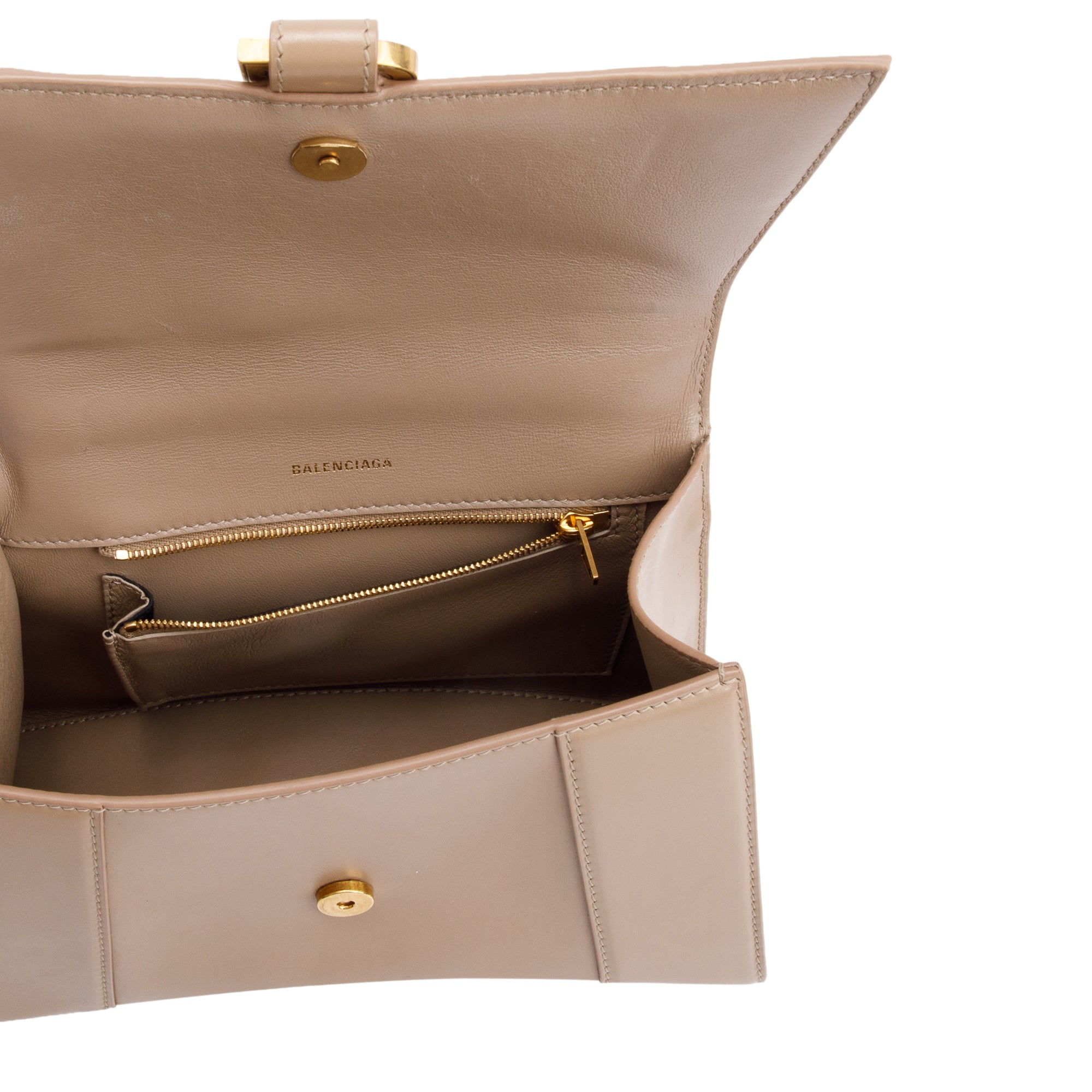 Balenciaga Beige Leather Small Hourglass Top Handle Bag w/ Strap