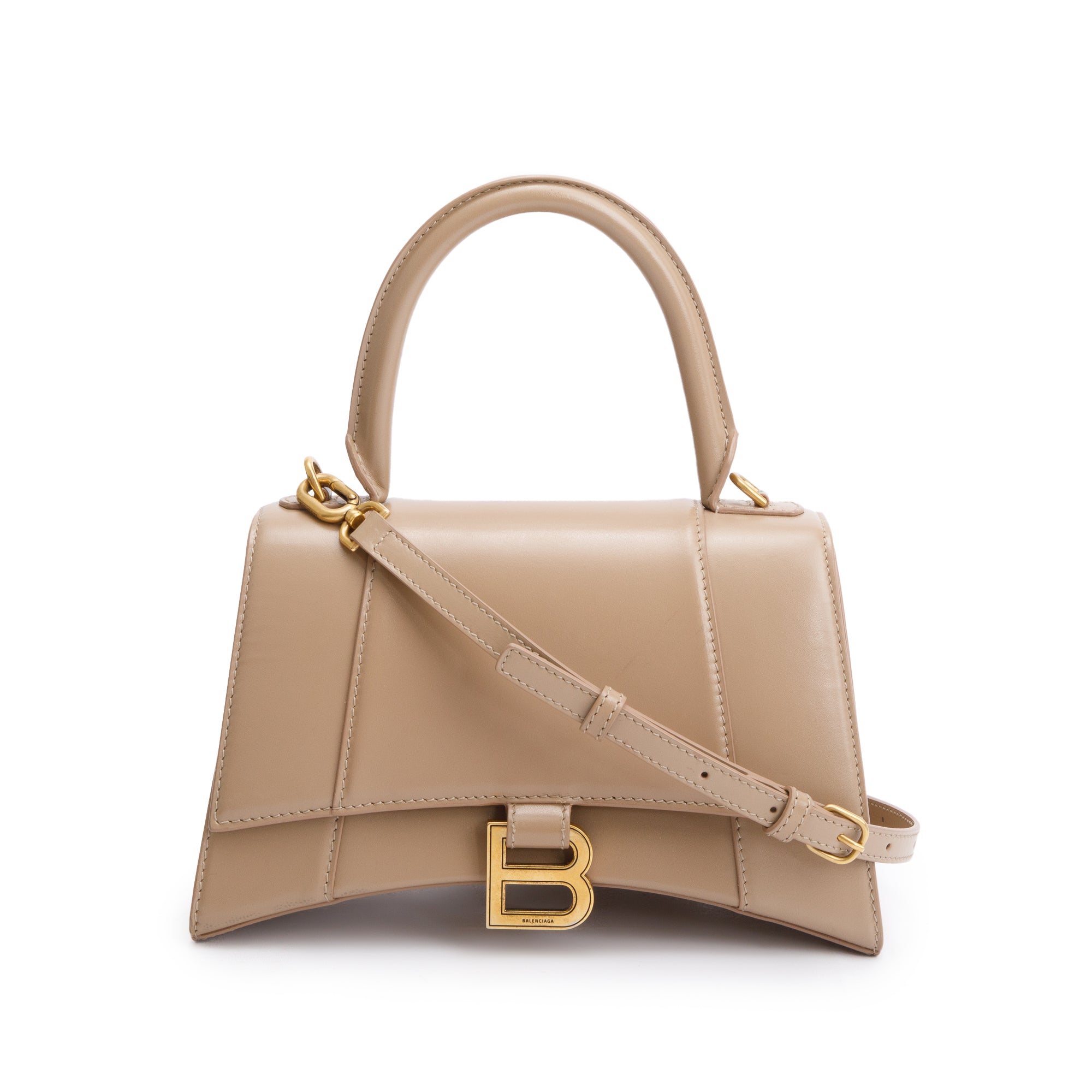 Balenciaga Beige Leather Small Hourglass Top Handle Bag w/ Strap