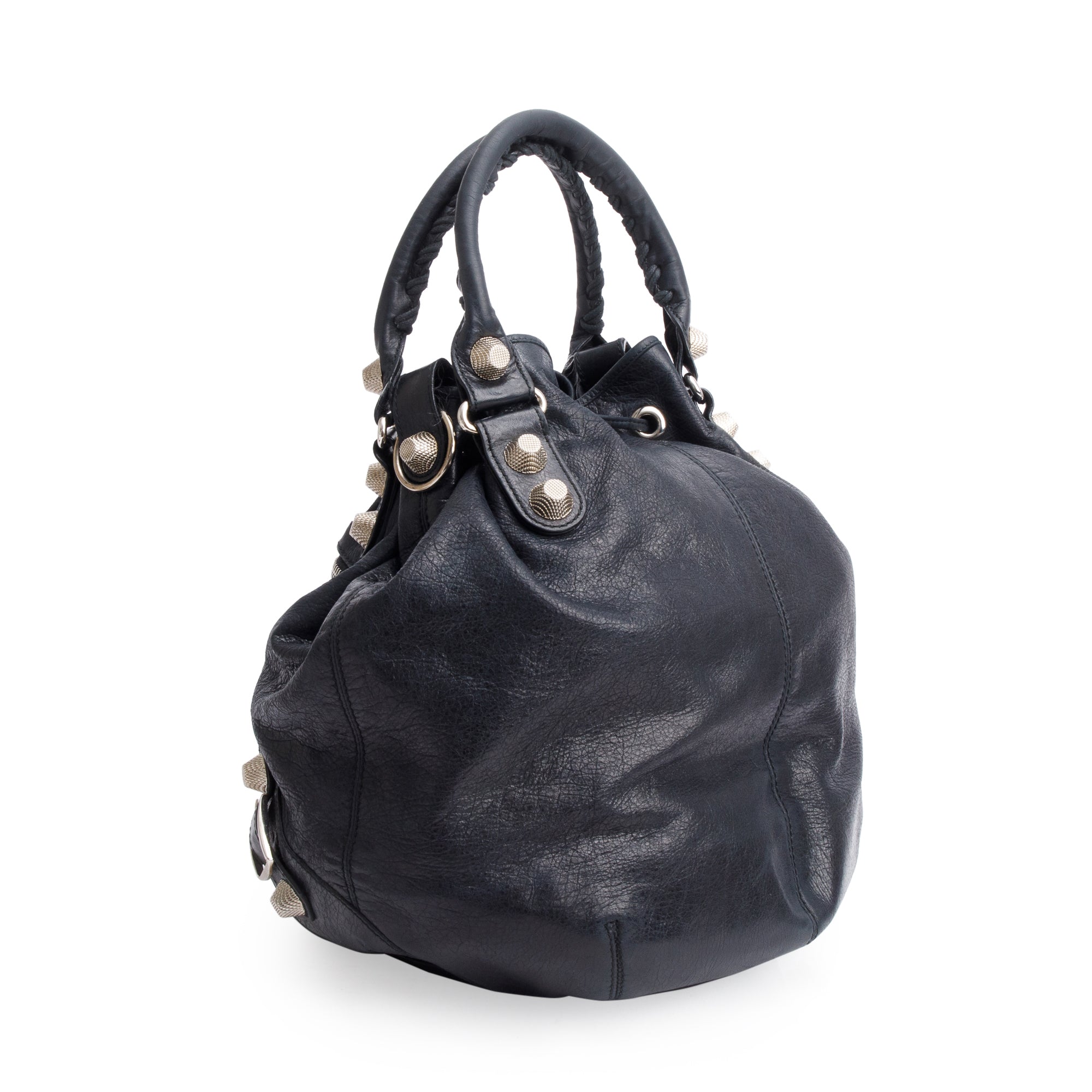 Balenciaga Black Agneau Leather Motocross Giant 12 Large Pom Pom Bag w/ Strap