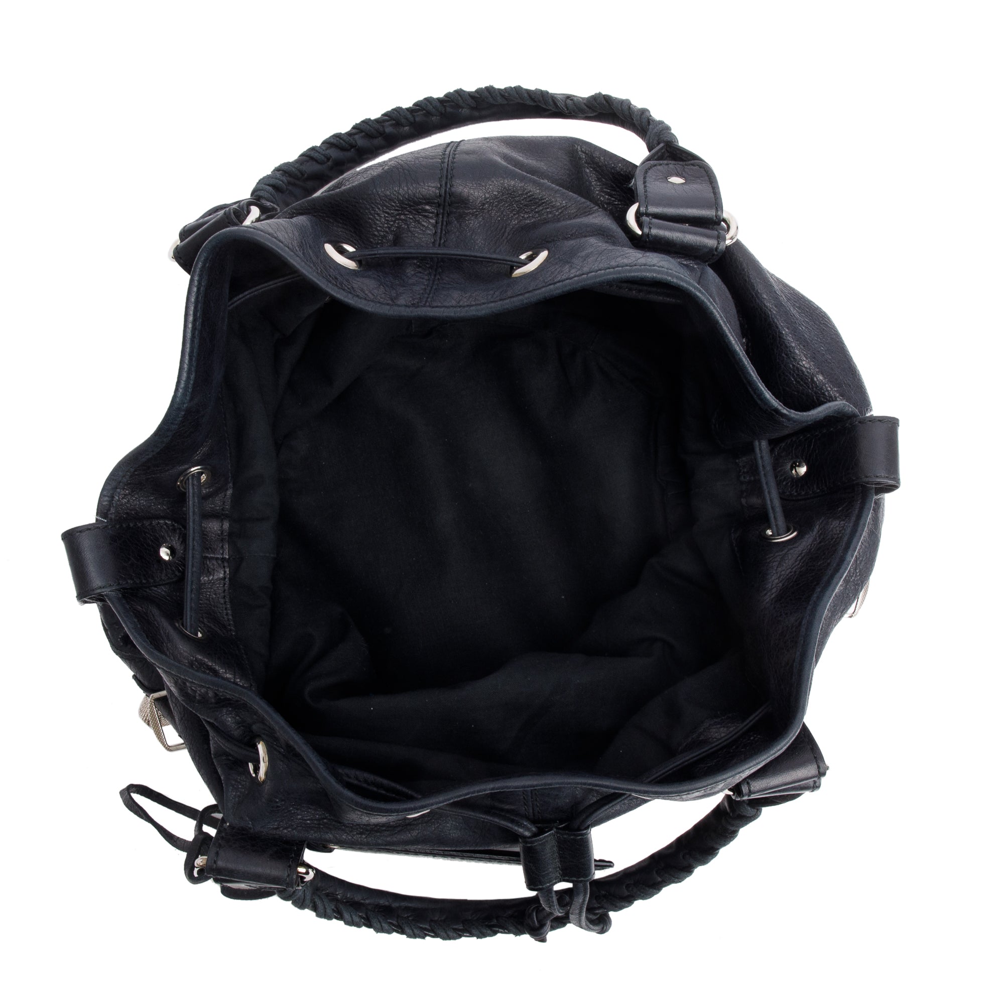 Balenciaga Black Agneau Leather Motocross Giant 12 Large Pom Pom Bag w/ Strap