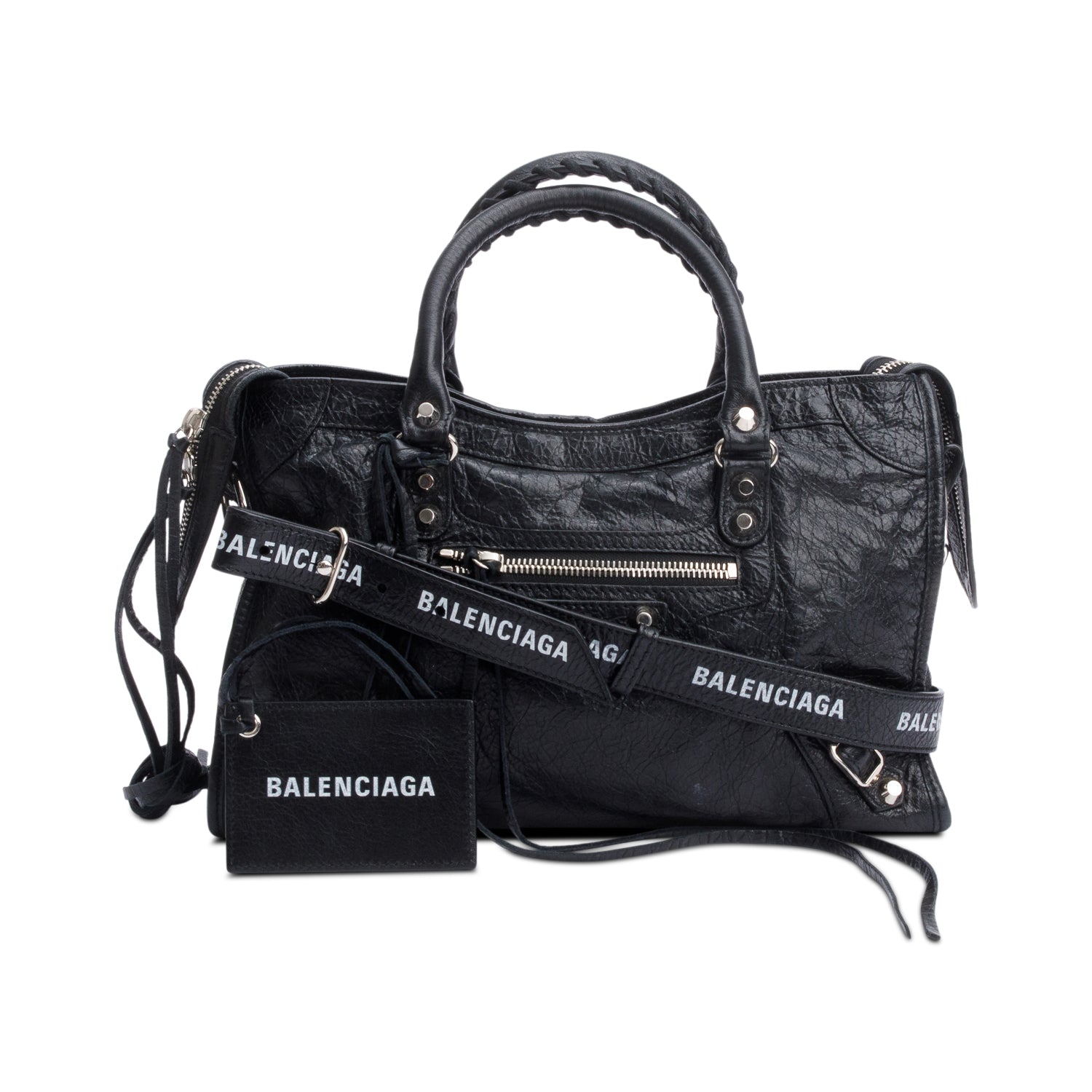 Balenciaga Black Agneau Leather Small Logo Strap Motocross Classic
