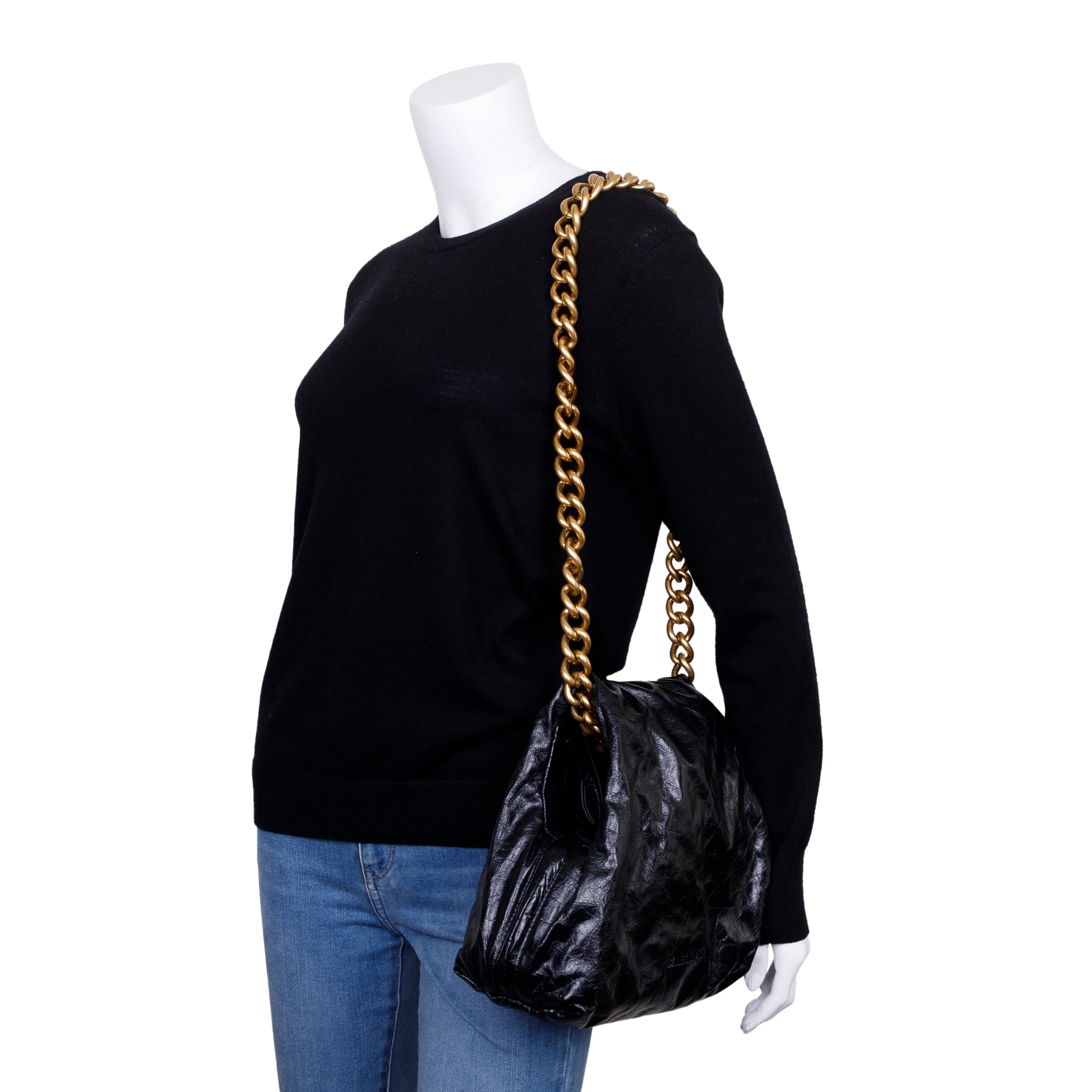 Balenciaga Black Arena Calf Leather Small Puffer Shoulder Bag