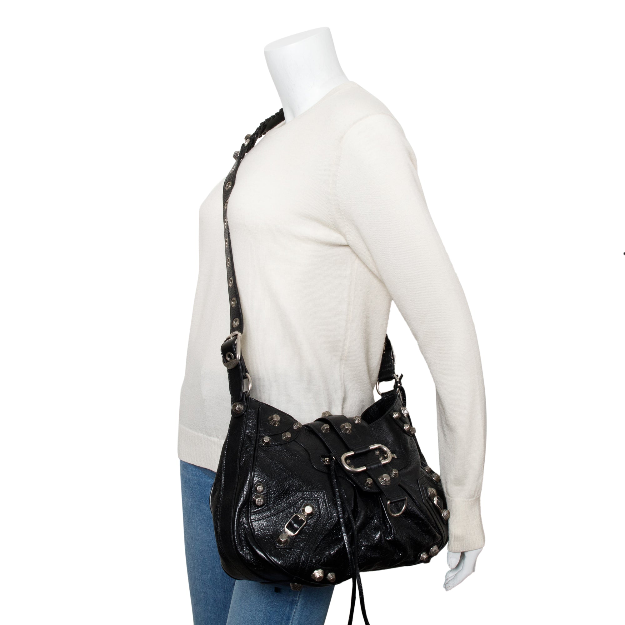 Balenciaga Black Arena Leather Le Cagole Medium Shoulder Bag