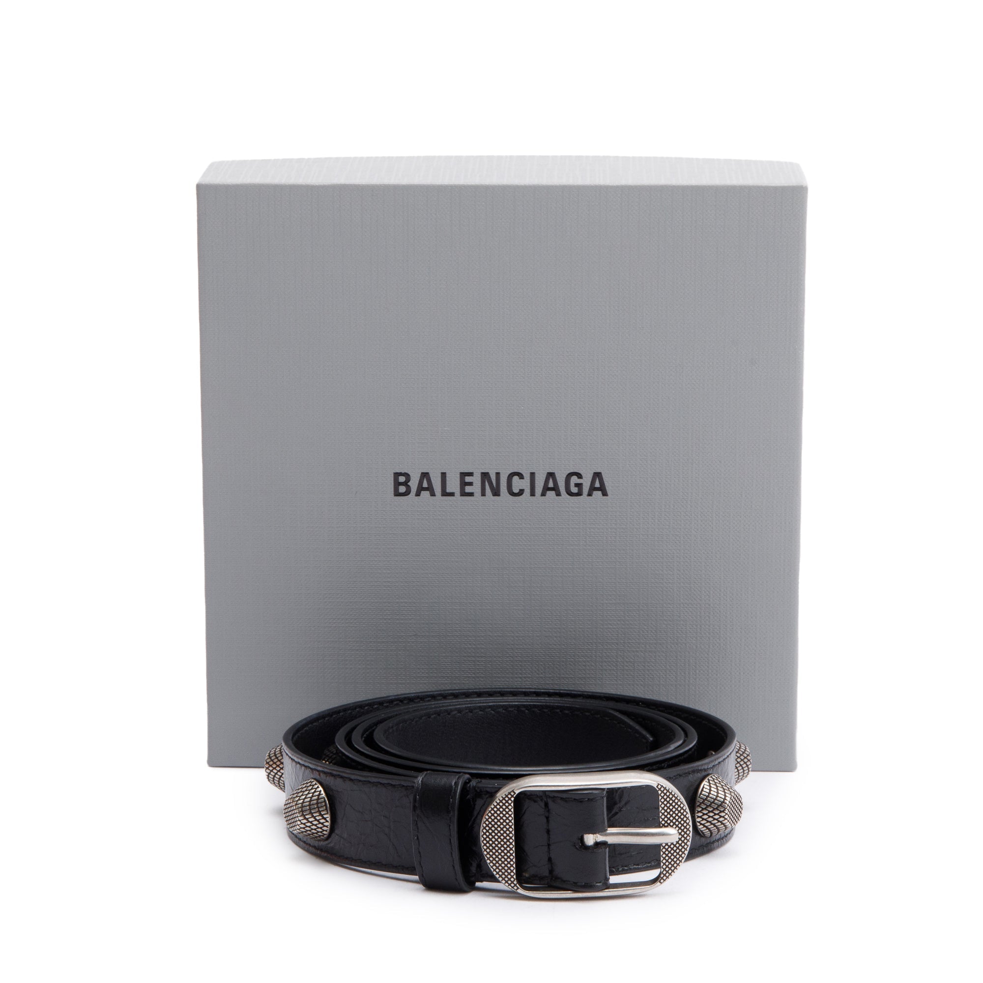 Balenciaga Black Arena Leather Le Cagole Stud Belt w/ Box