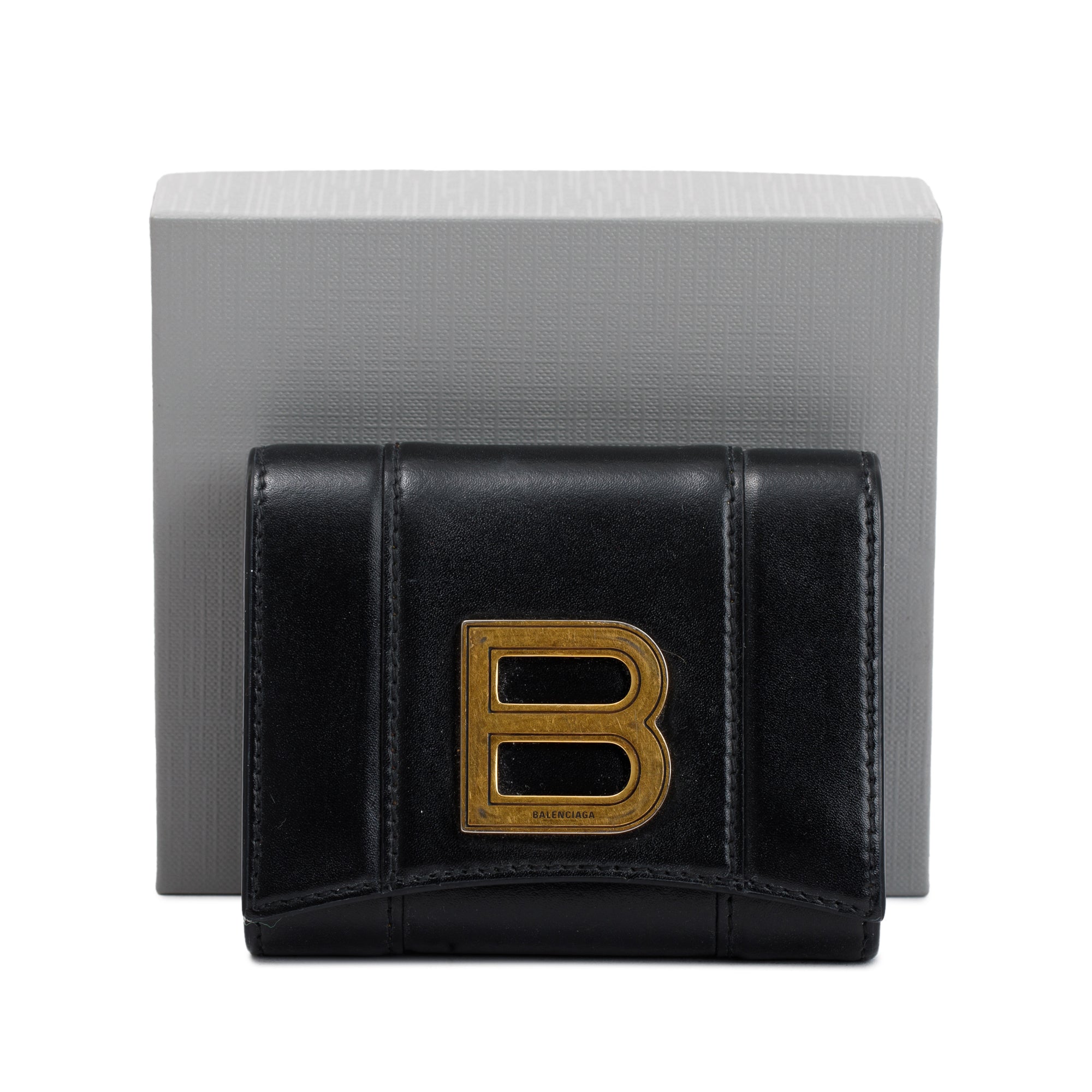 Balenciaga Black Box Calfskin Leather Hourglass Mini Wallet w/ Box