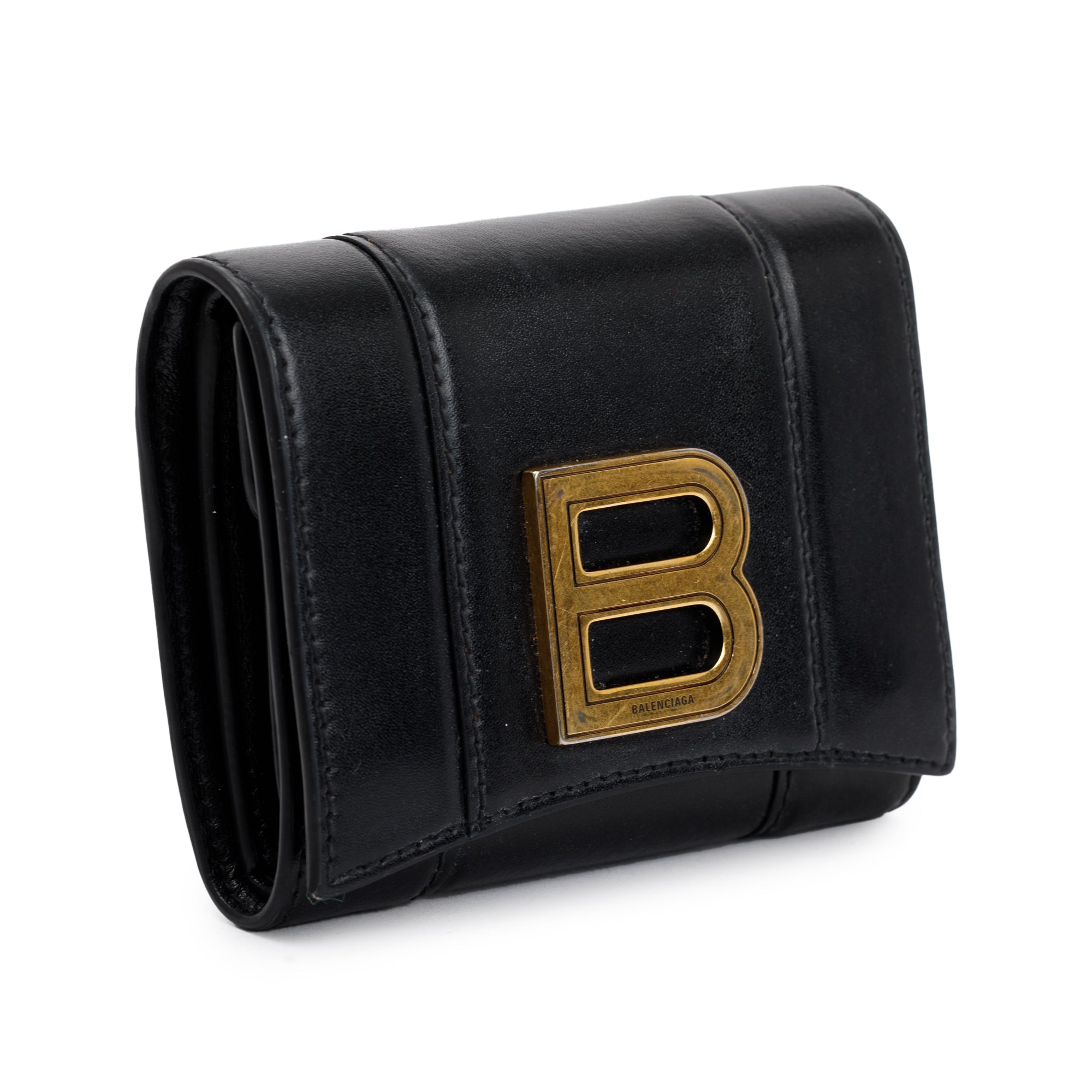 Balenciaga Black Box Calfskin Leather Hourglass Mini Wallet w/ Box
