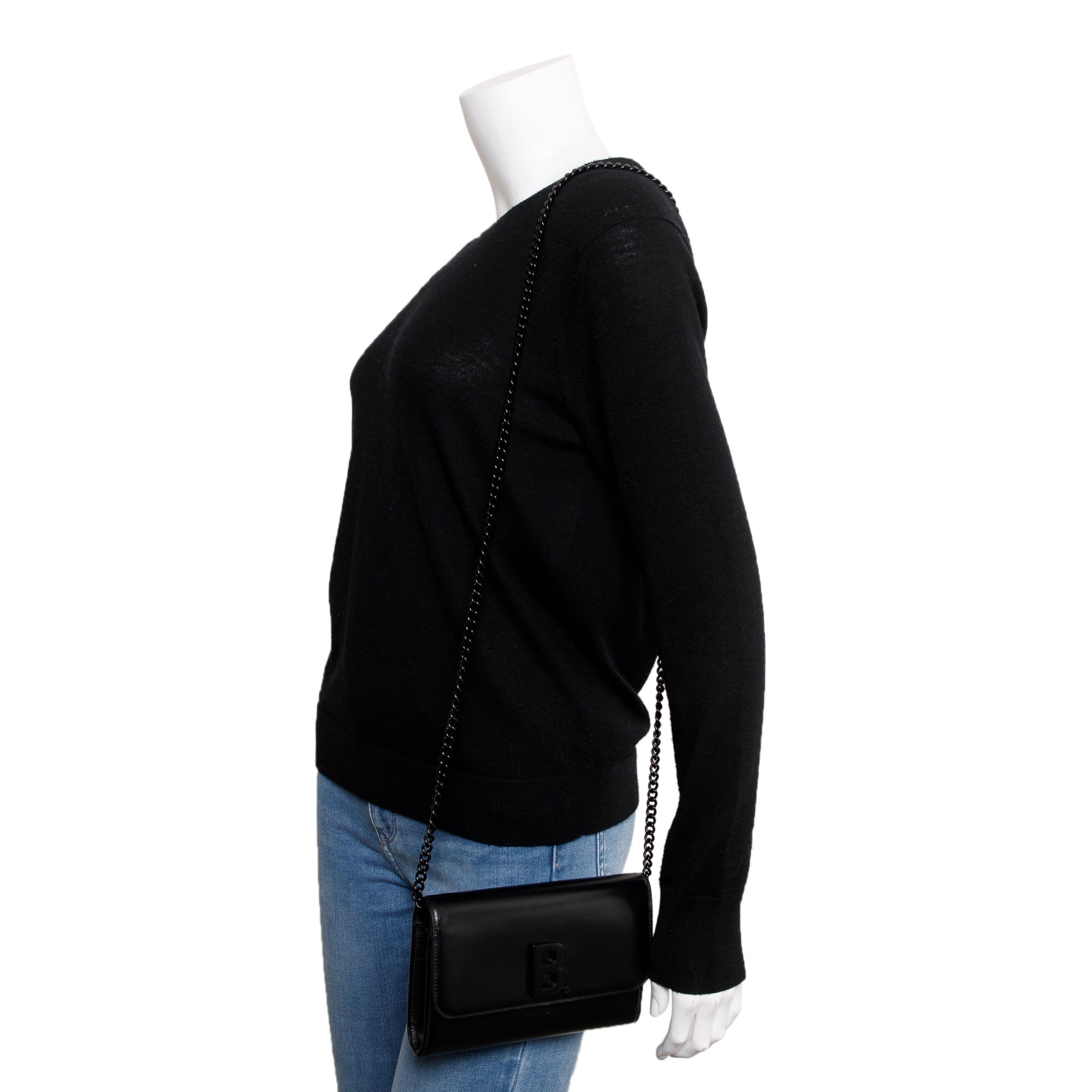 Balenciaga Black Calfskin Leather B. Wallet on Chain