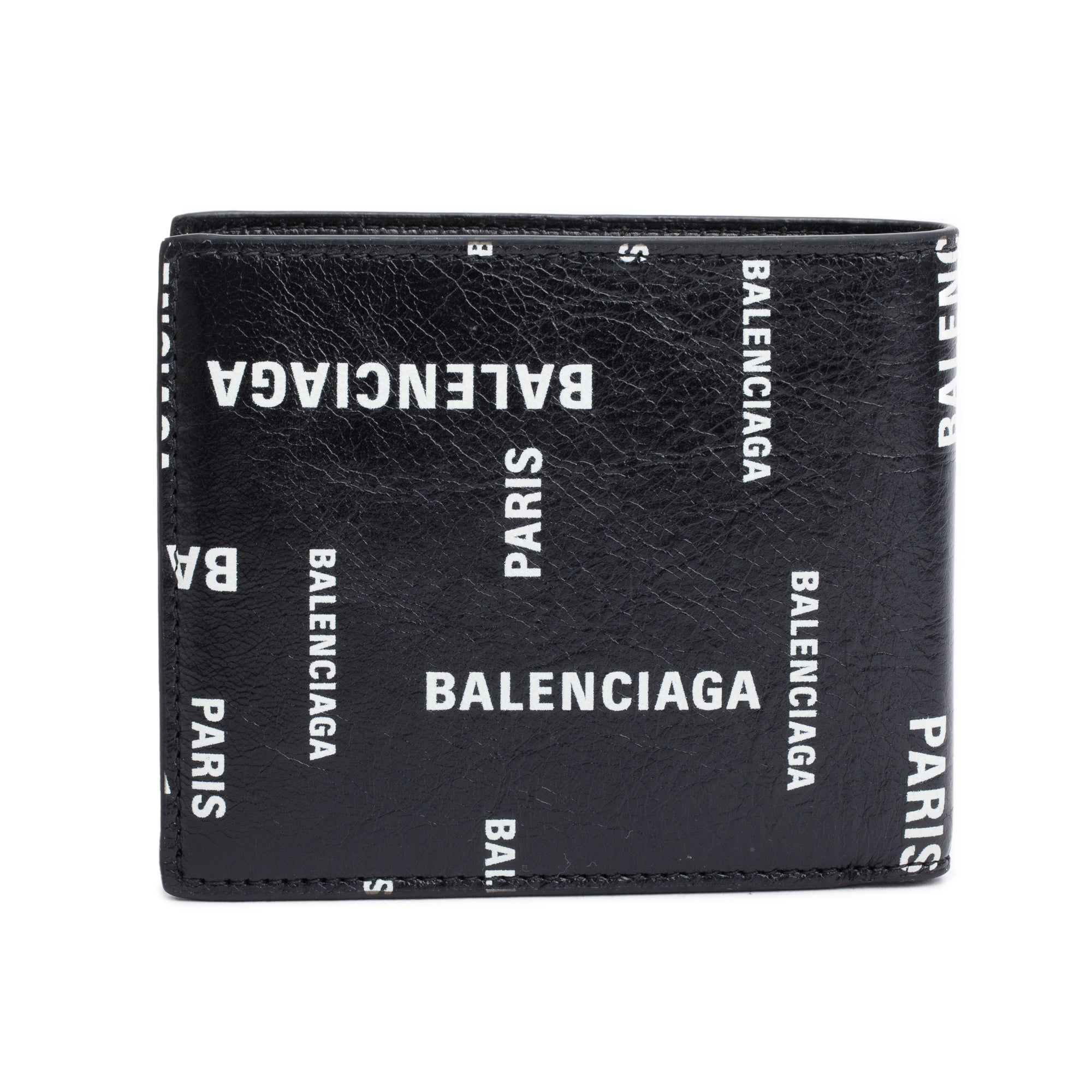 Balenciaga Black Calfskin Leather Logo Cash Square Bifold Wallet