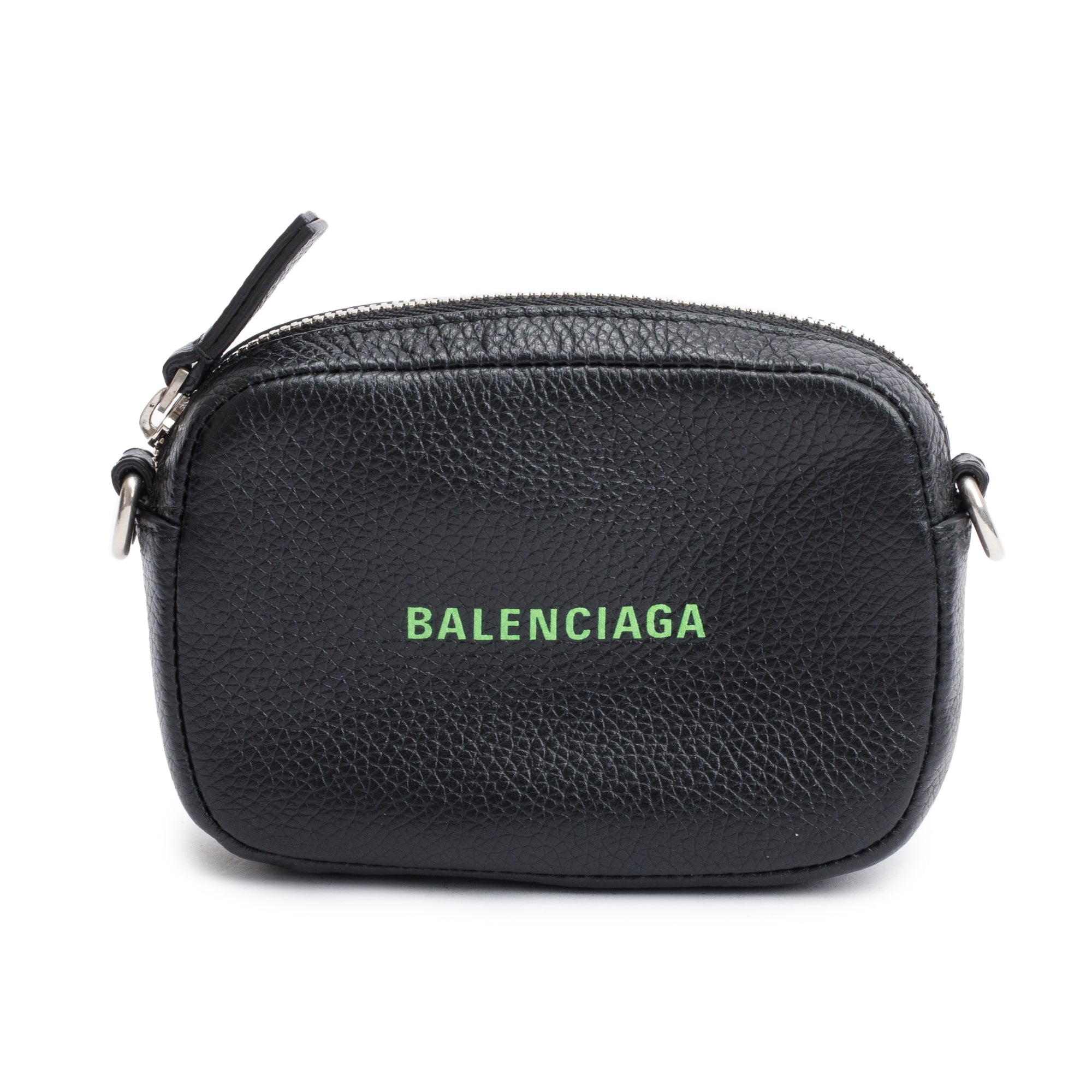Balenciaga Black Calfskin Leather Logo Mini Cash Crossbody
