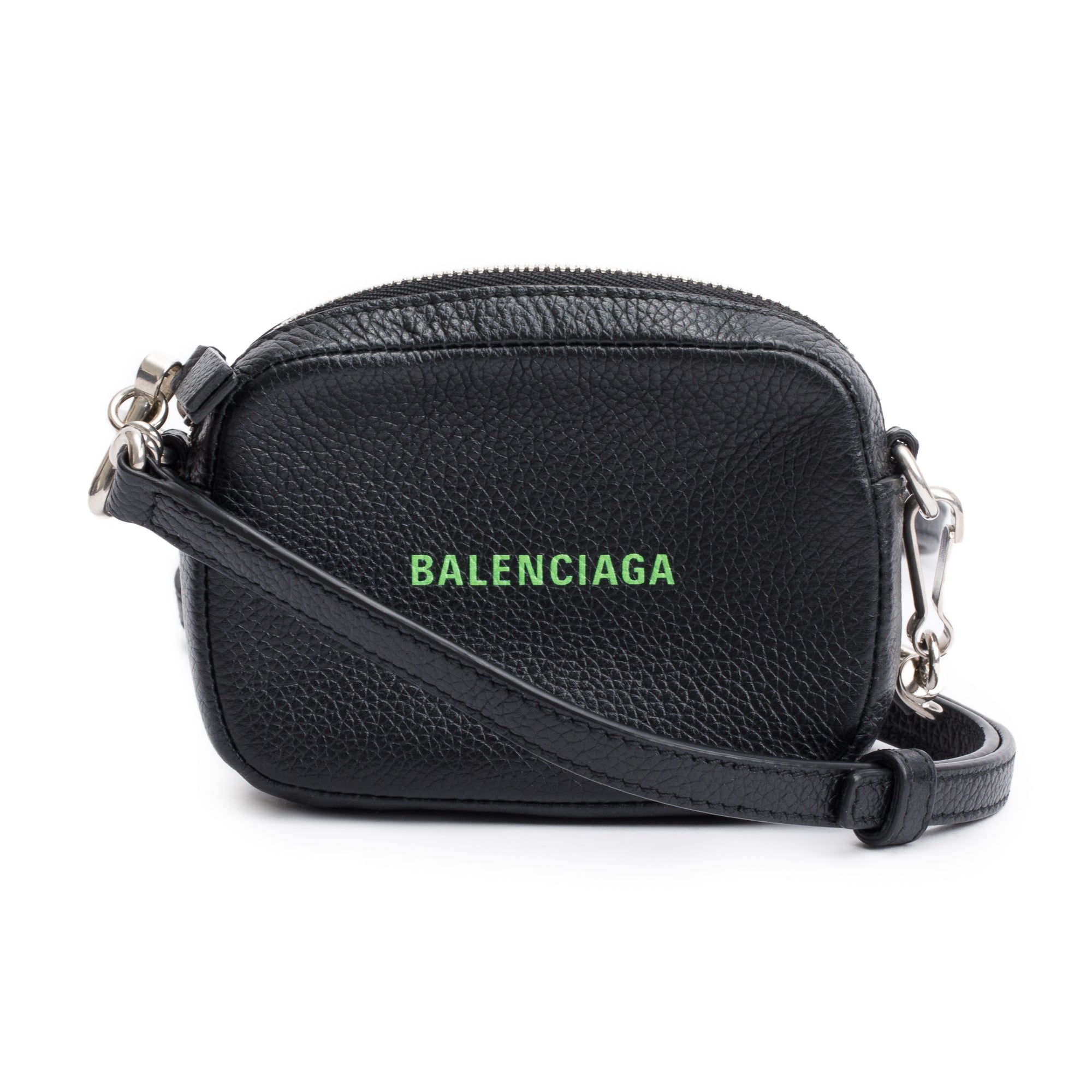 Balenciaga Black Calfskin Leather Logo Mini Cash Crossbody