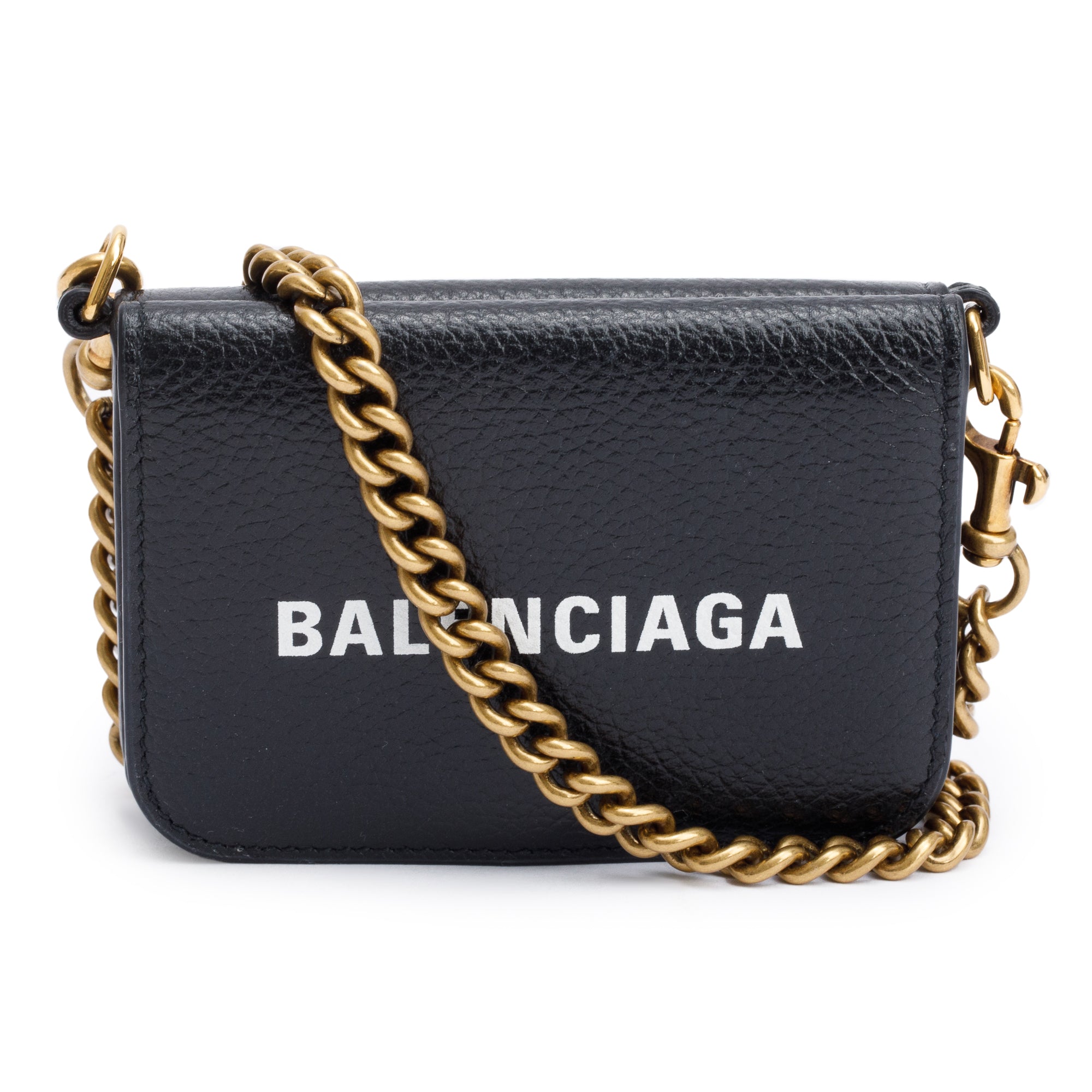 Balenciaga Black Calfskin Leather Logo Mini Cash Mini Wallet On Chain