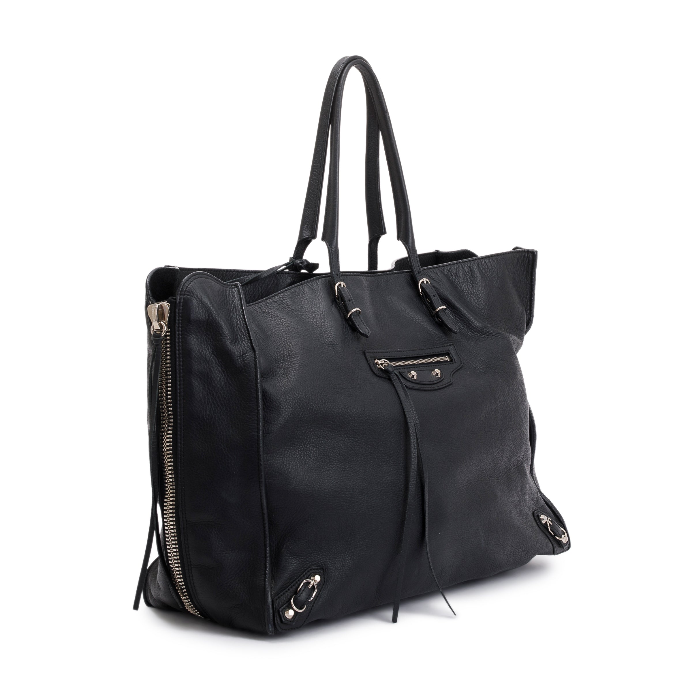 Balenciaga Black Calfskin Leather Papier A4 Zip-Around Tote