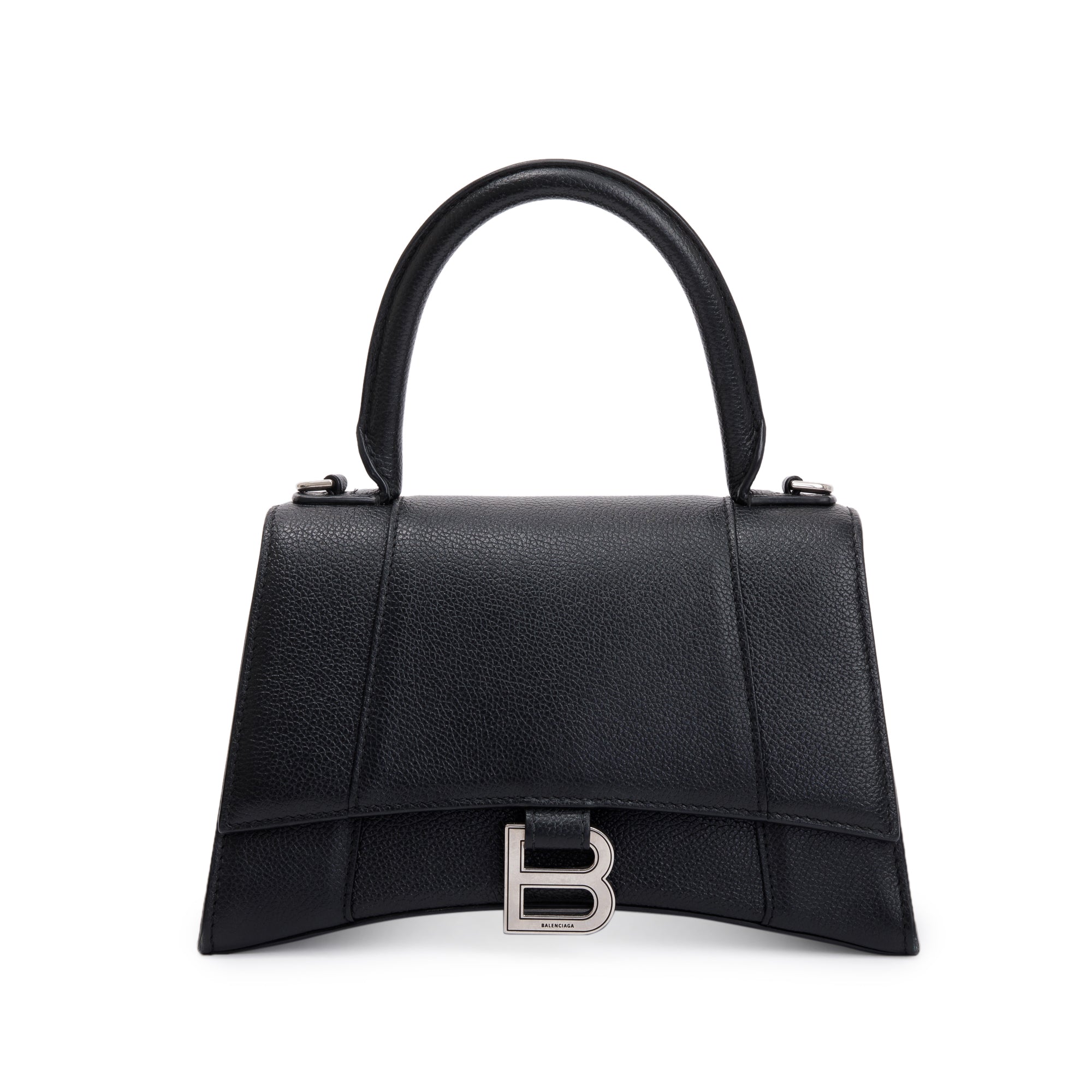 Balenciaga Black Calfskin Leather Small Hourglass Top Handle Bag w/ Strap