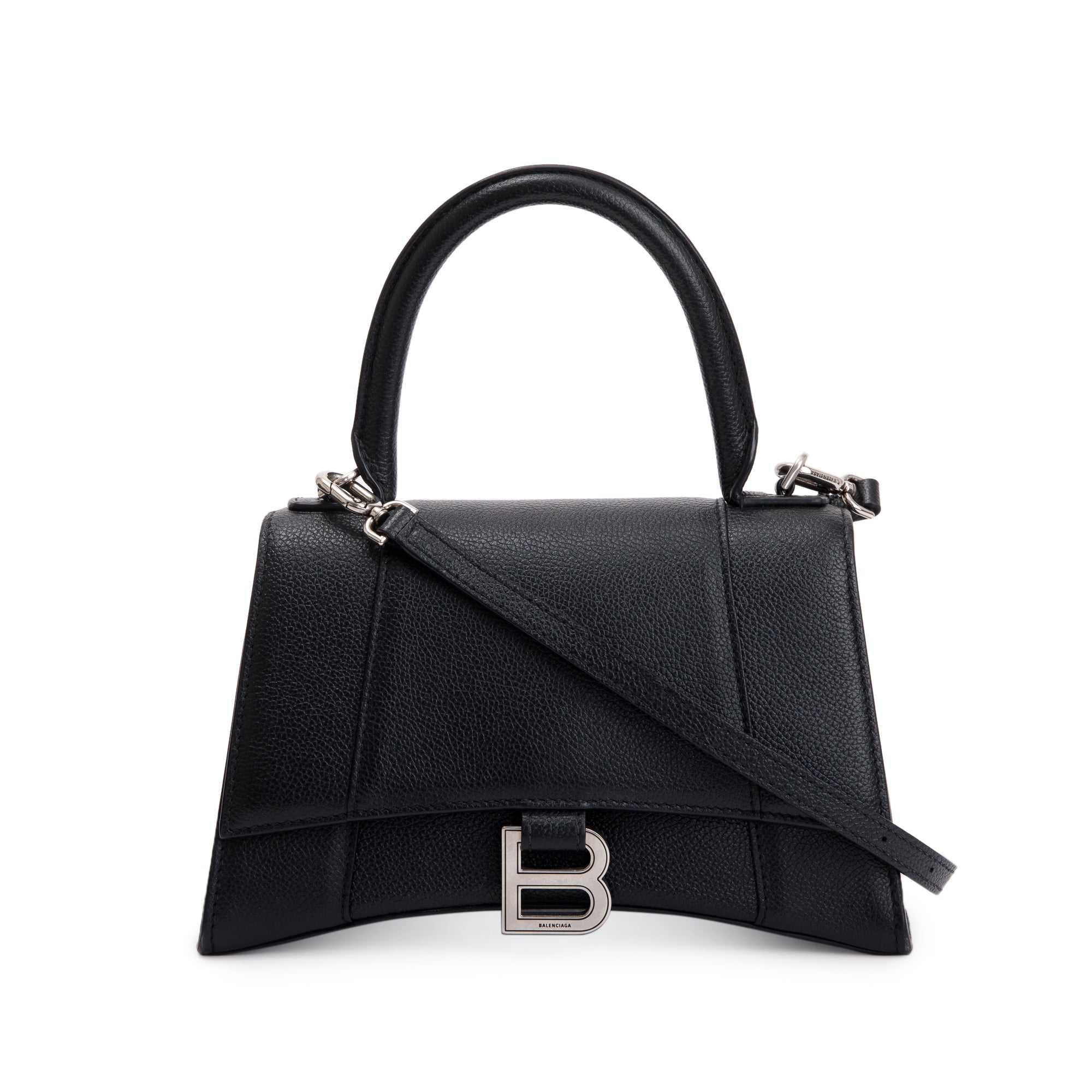 Balenciaga Black Calfskin Leather Small Hourglass Top Handle Bag w/ Strap