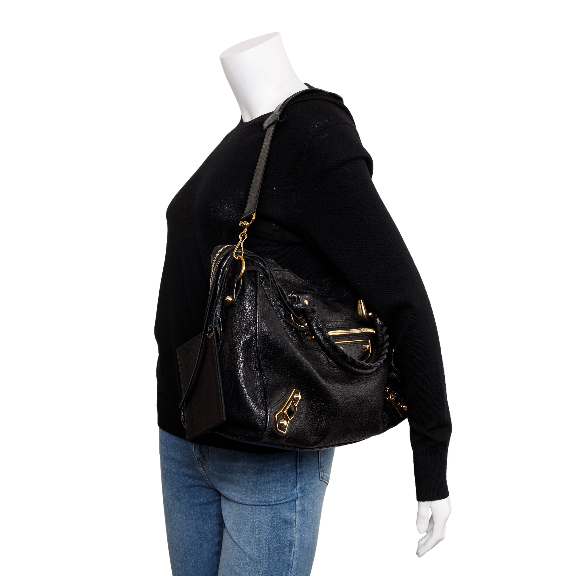 Balenciaga Black Chevre Leather Metallic Edge City Bag