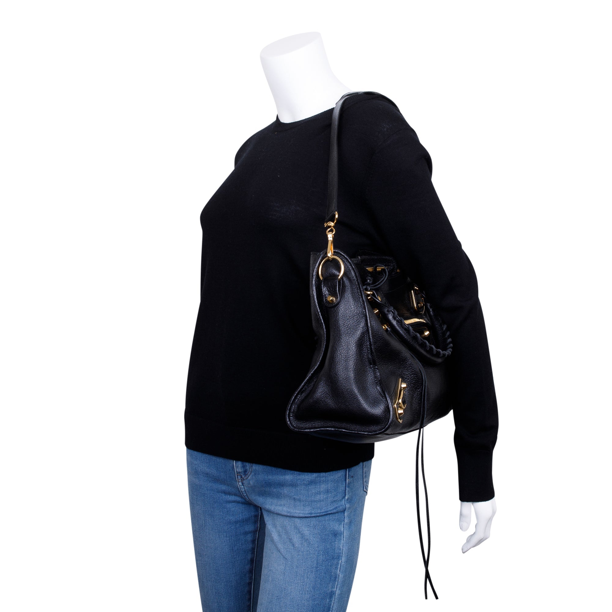 Balenciaga Black Chevre Leather Metallic Edge City Bag