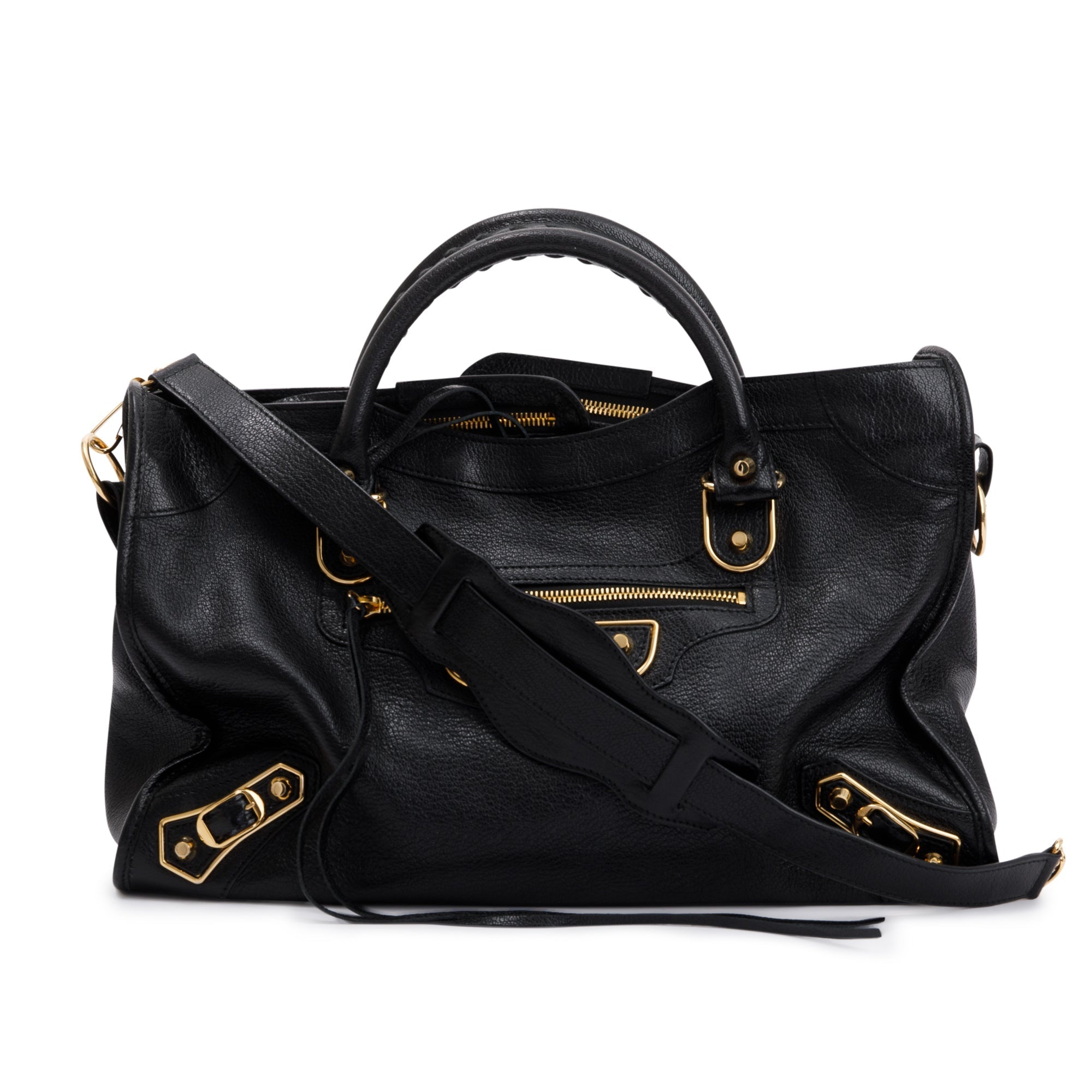 Balenciaga Black Chevre Leather Metallic Edge City Bag