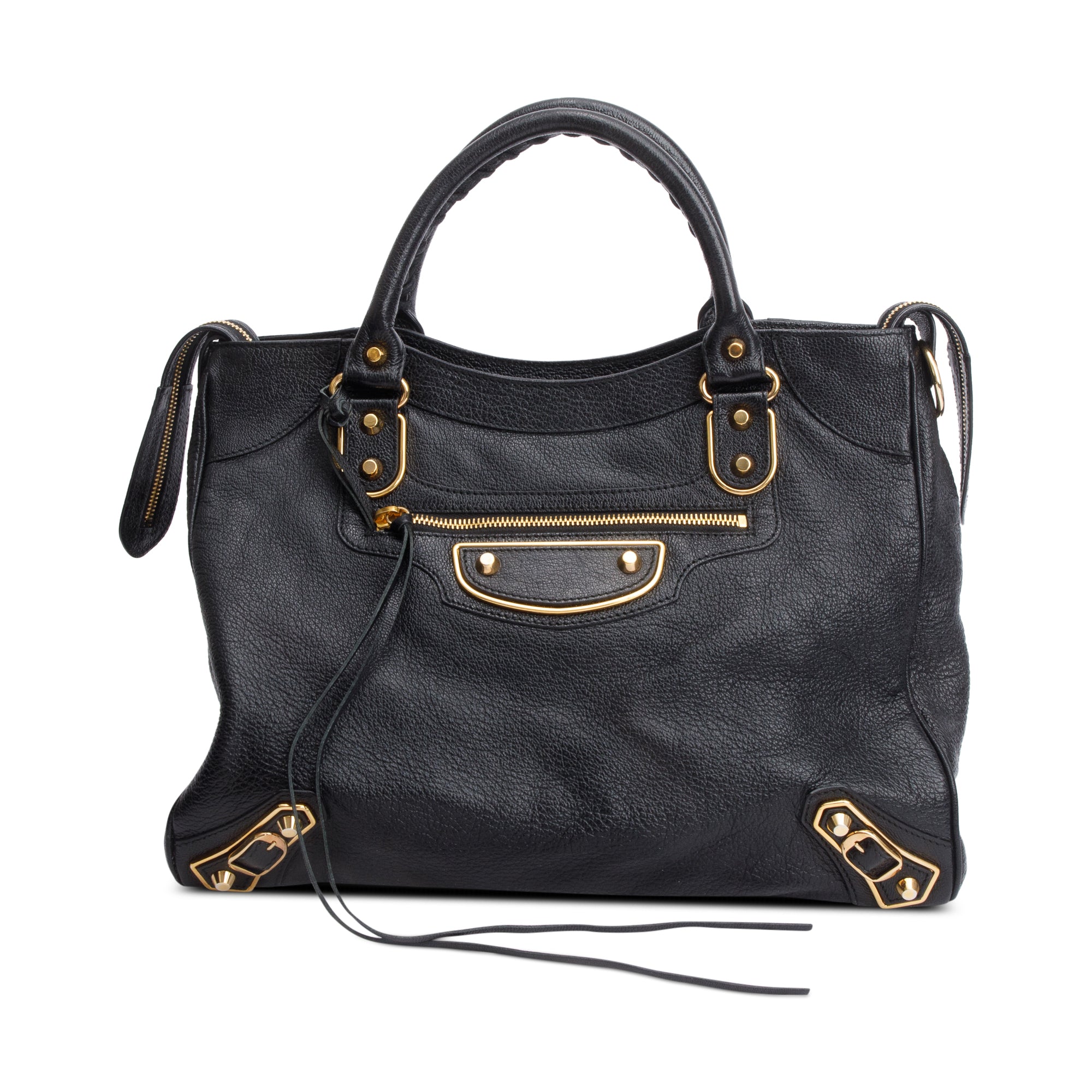 Balenciaga Black Chevre Leather Metallic Edge Velo City Bag