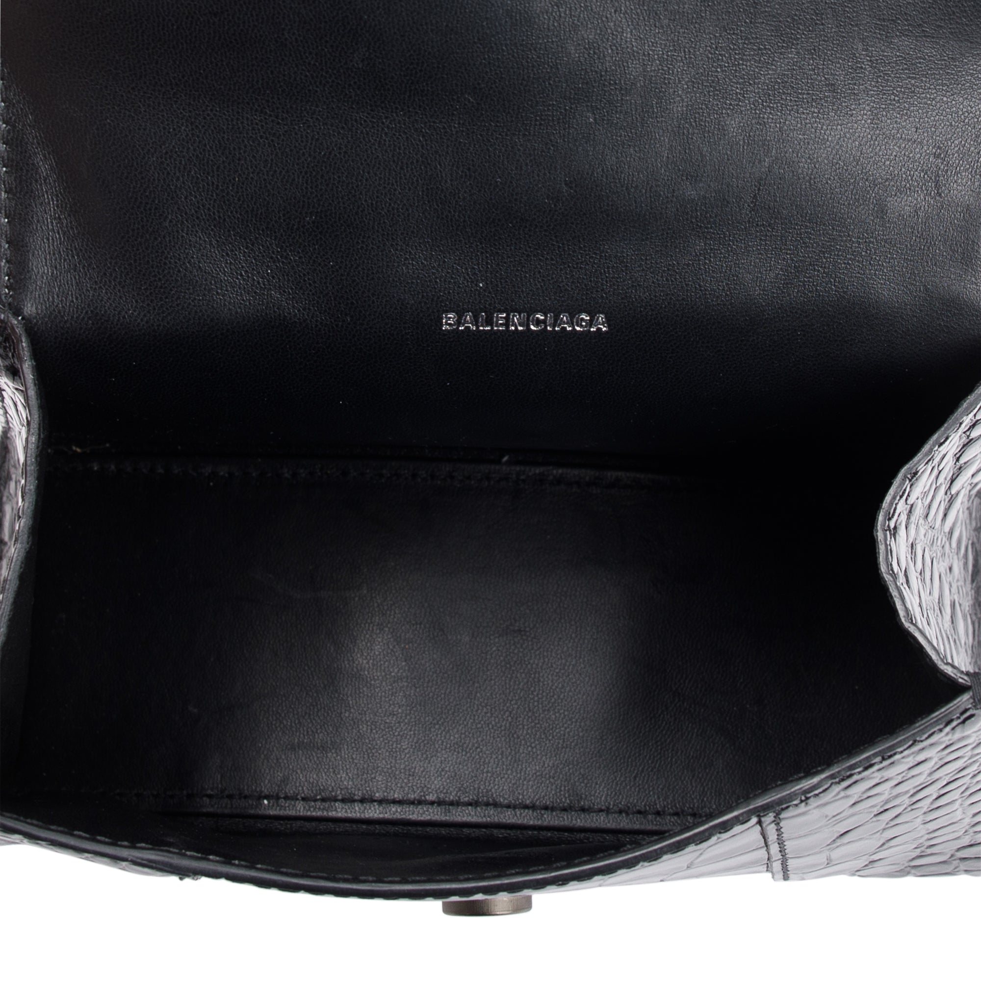 Balenciaga Black Croc-Embossed Hourglass XS Top Handle Bag