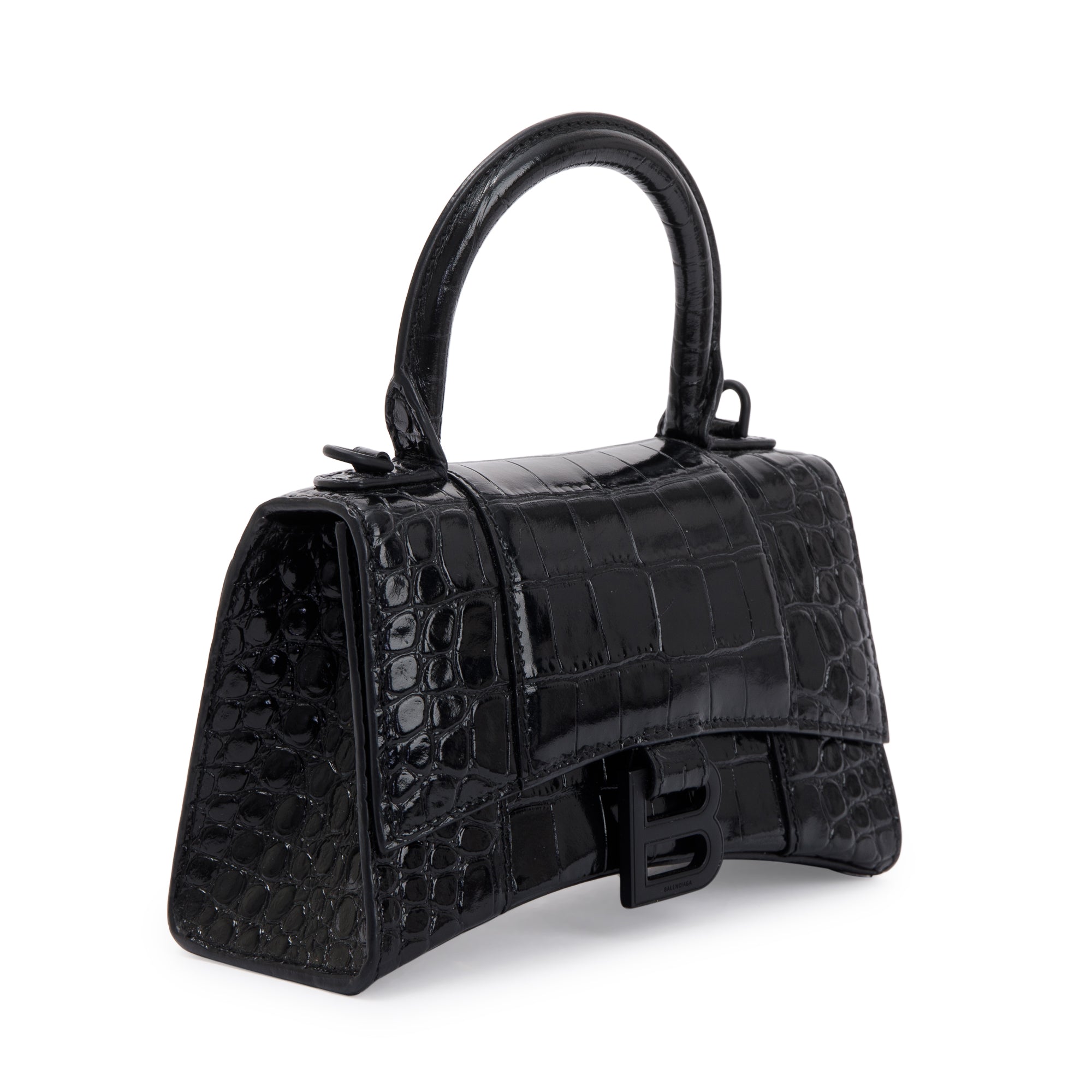 Balenciaga Black Croc-Embossed Hourglass XS Top Handle Bag