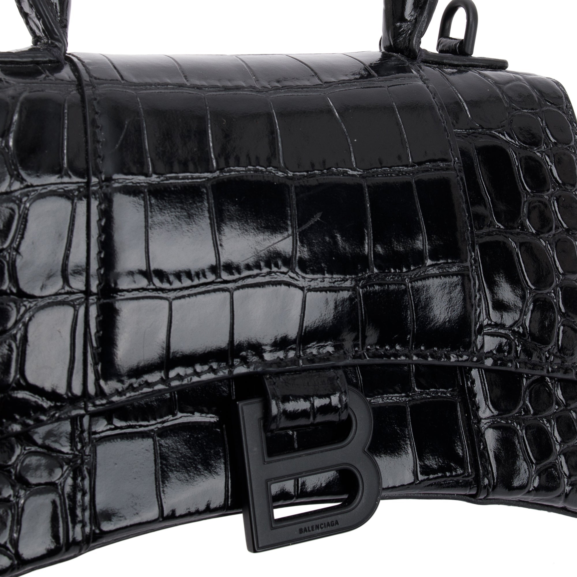 Balenciaga Black Croc-Embossed Hourglass XS Top Handle Bag
