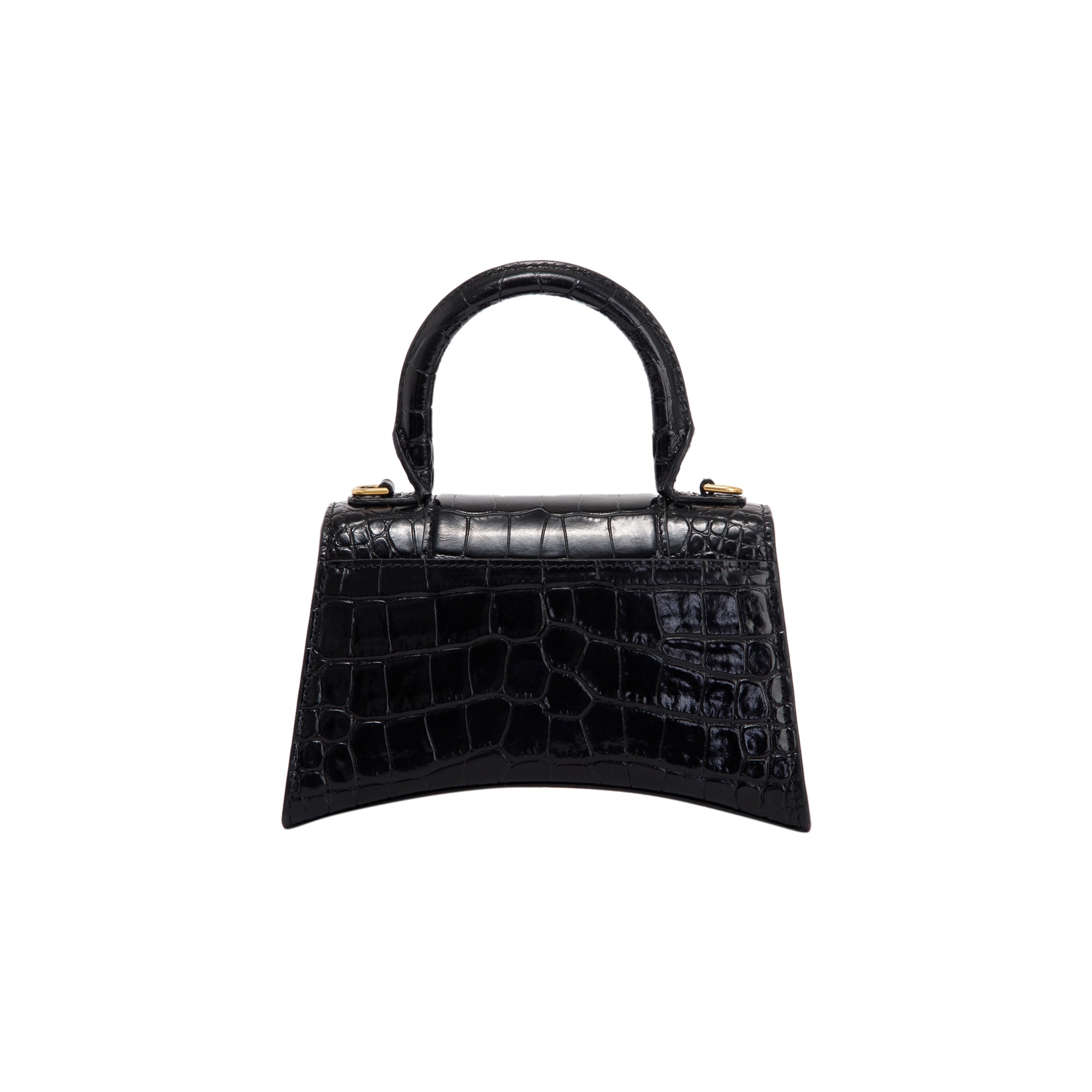 Balenciaga Black Croc-Embossed Hourglass XS Top Handle Bag w/ Strap