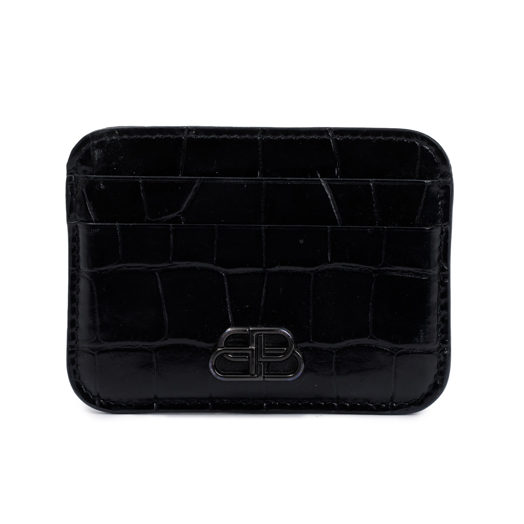 Balenciaga Black Croc-Embossed Leather BB Card Case