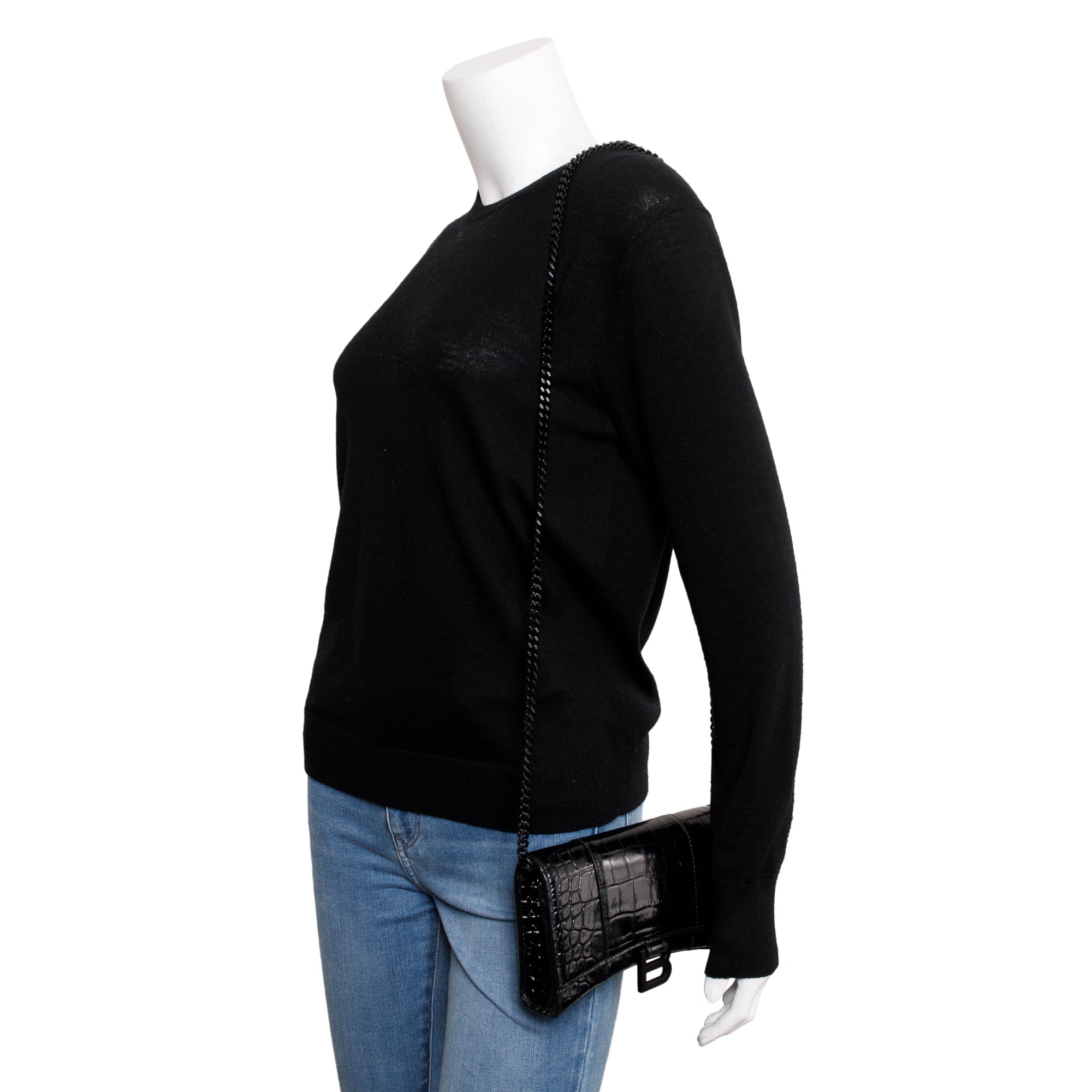 Balenciaga Black Croc-Embossed Leather Hourglass Wallet on Chain