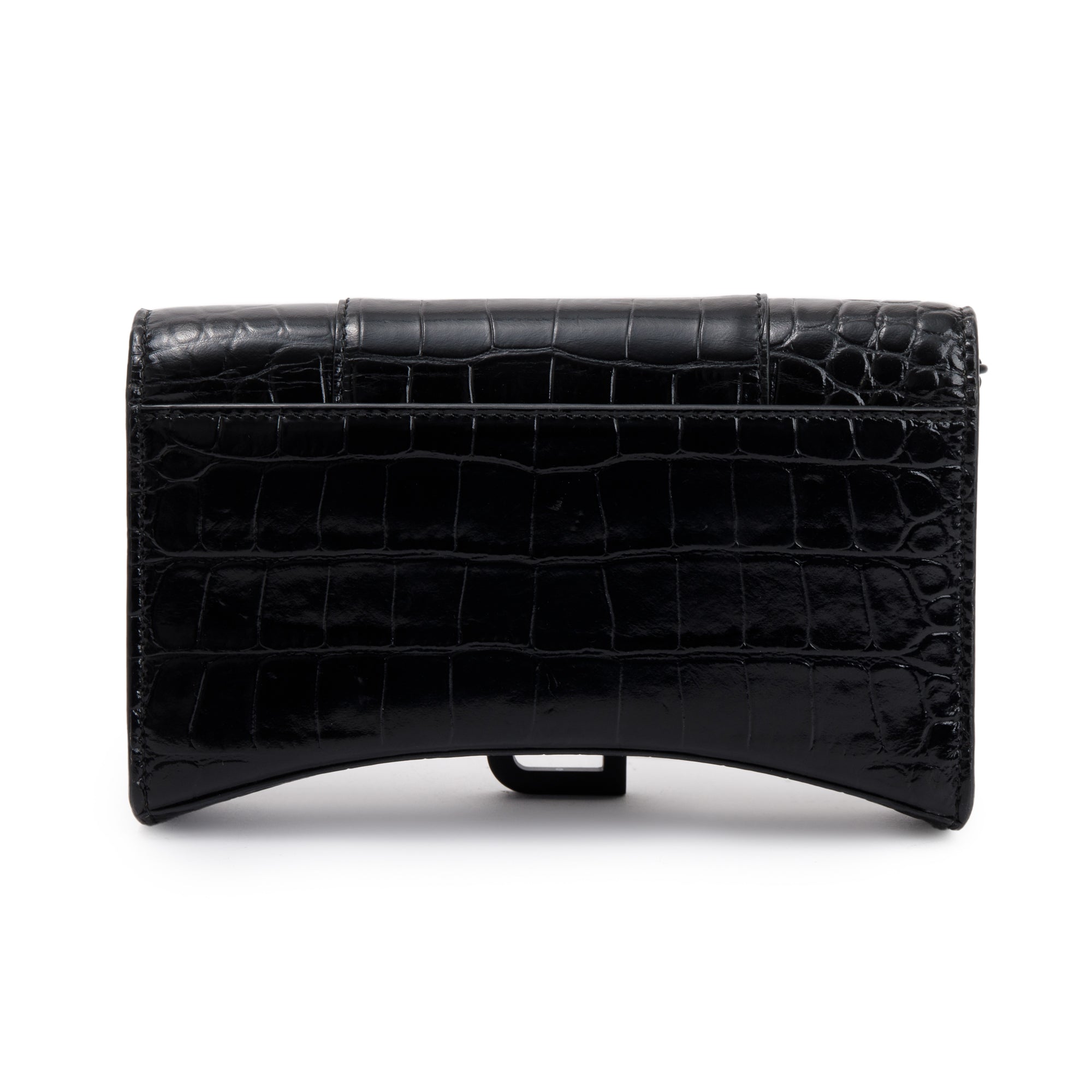 Balenciaga Black Croc-Embossed Leather Hourglass Wallet on Chain