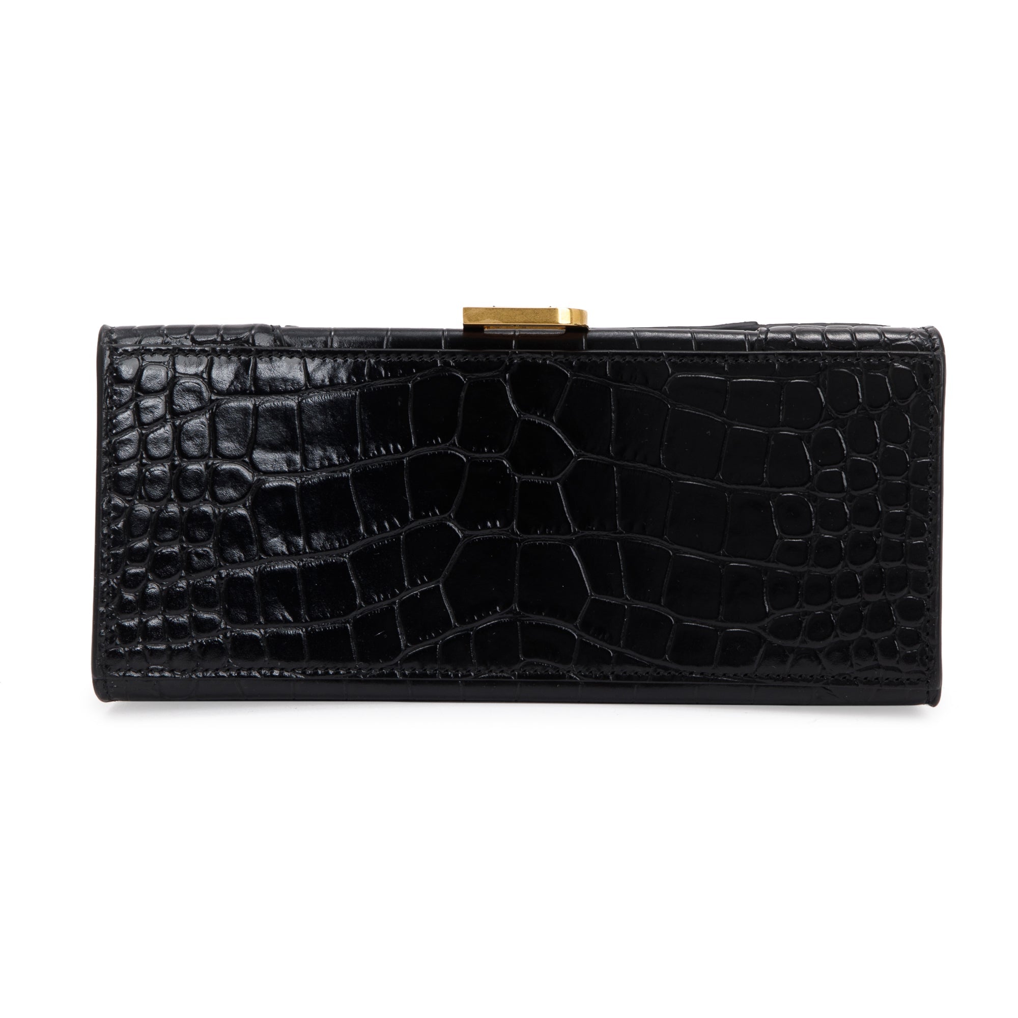 Balenciaga Black Croc-Embossed Leather Small Hourglass Top Handle Bag w/ Strap