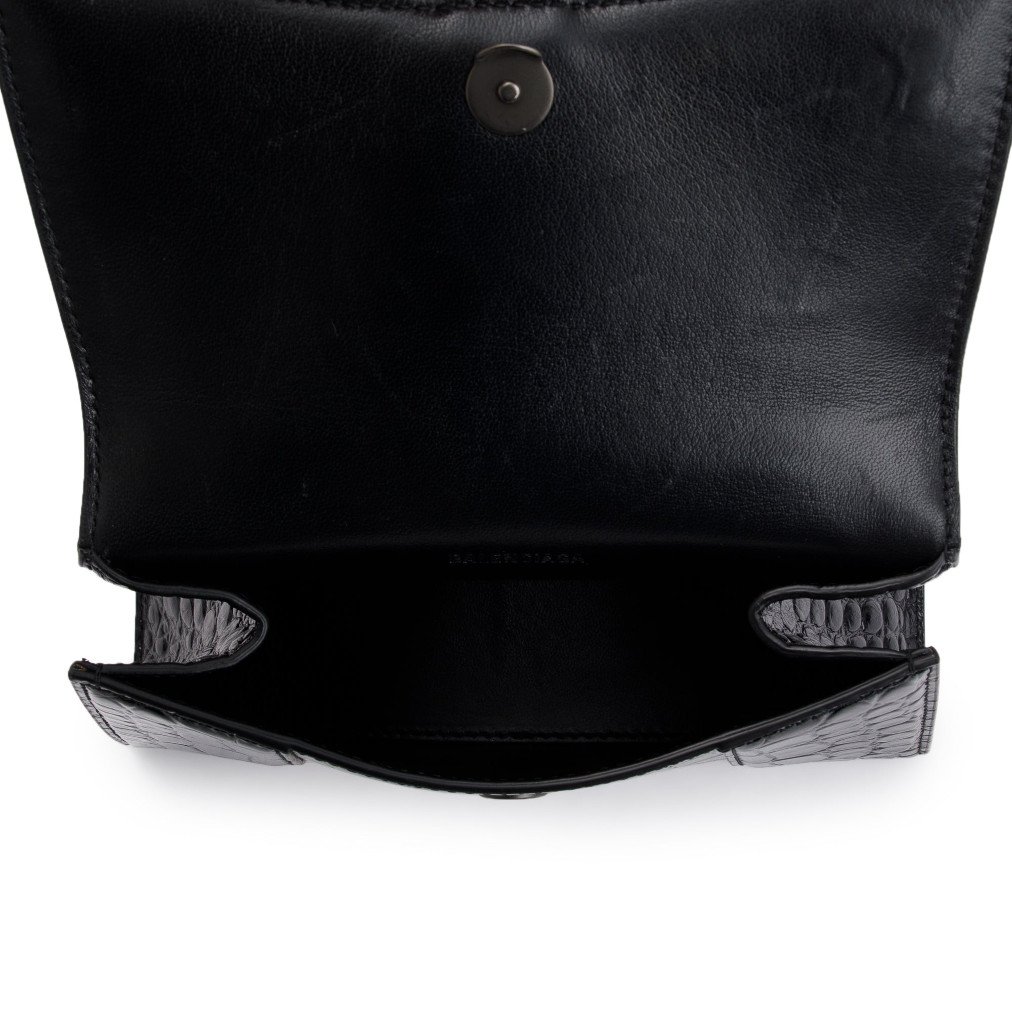 Balenciaga Black Croc-Embossed Leather XS Hourglass Top Handle Bag w/ Strap