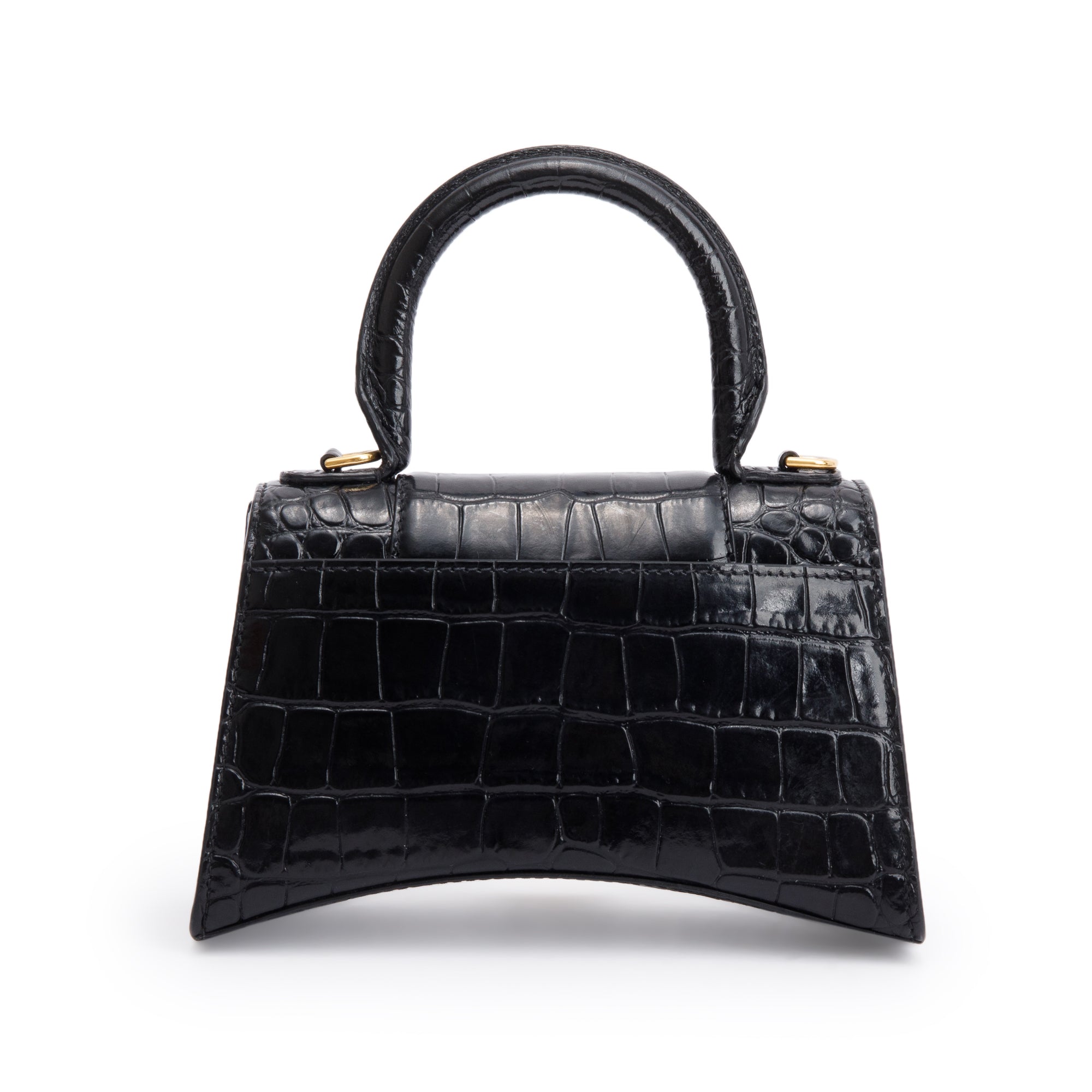 Balenciaga Black Croc-Embossed Leather XS Hourglass Top Handle Bag w/ Strap