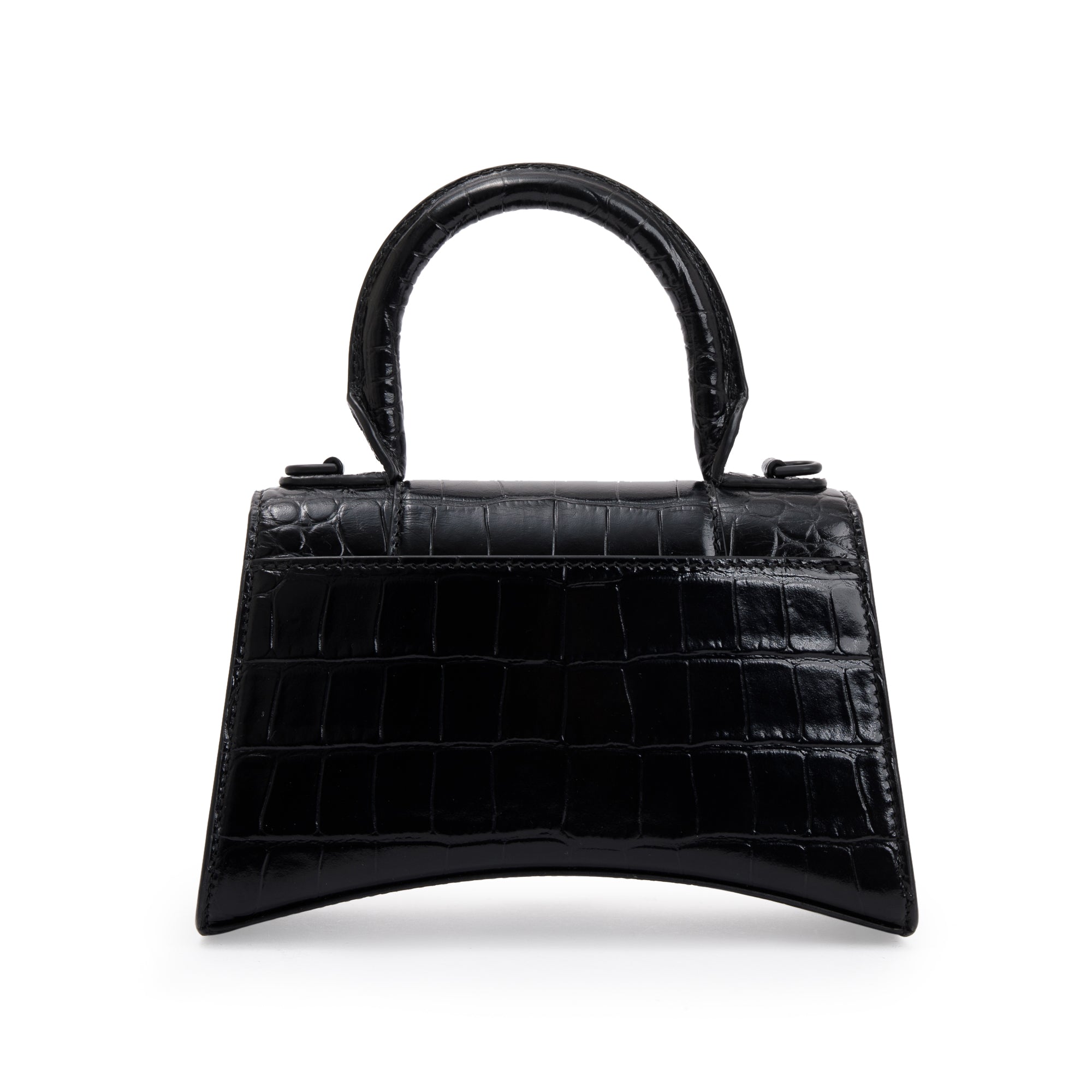 Balenciaga Black Croc-Embossed Leather XS Hourglass Top Handle Bag w/ Strap