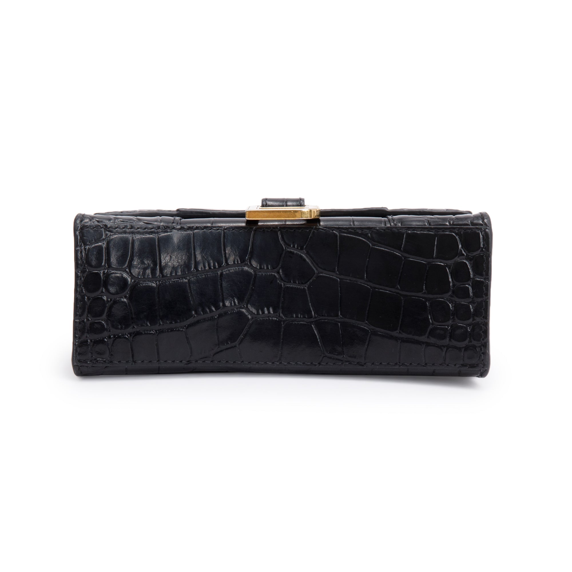Balenciaga Black Croc-Embossed Leather XS Hourglass Top Handle Bag w/ Strap