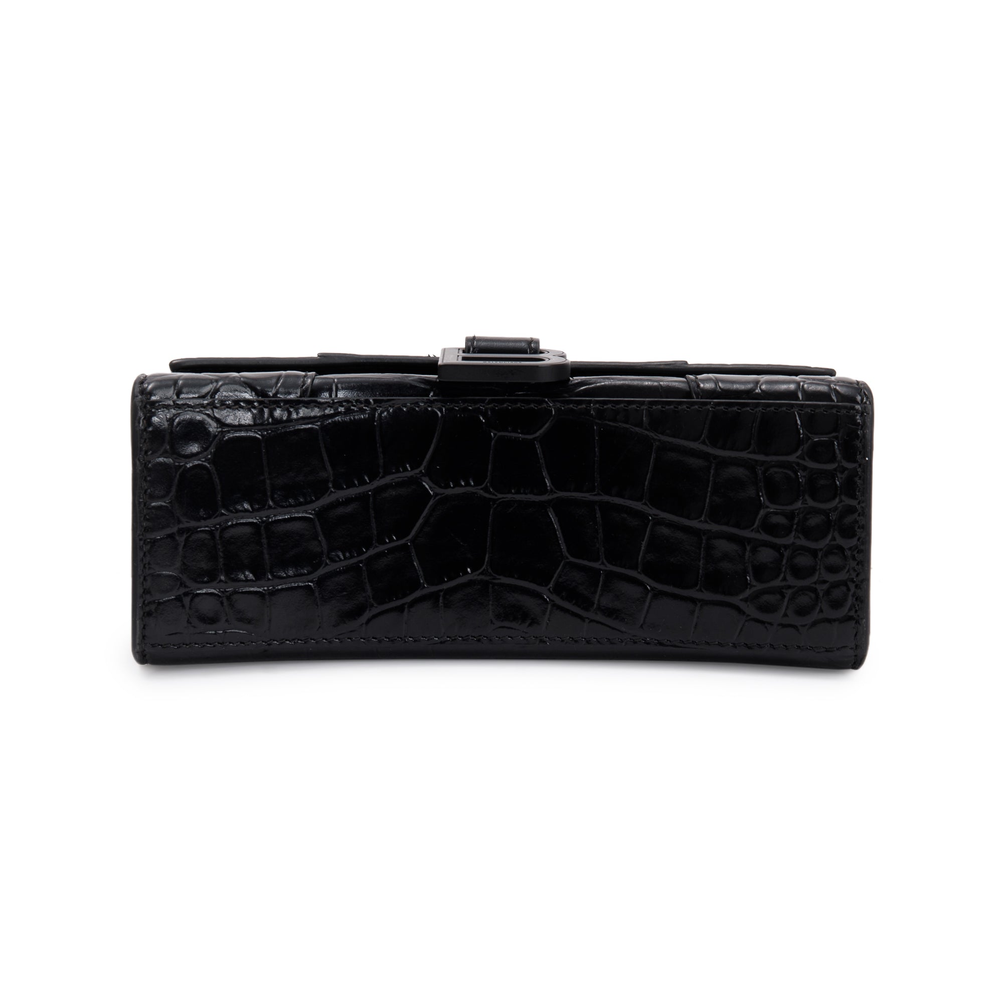 Balenciaga Black Croc-Embossed Leather XS Hourglass Top Handle Bag w/ Strap