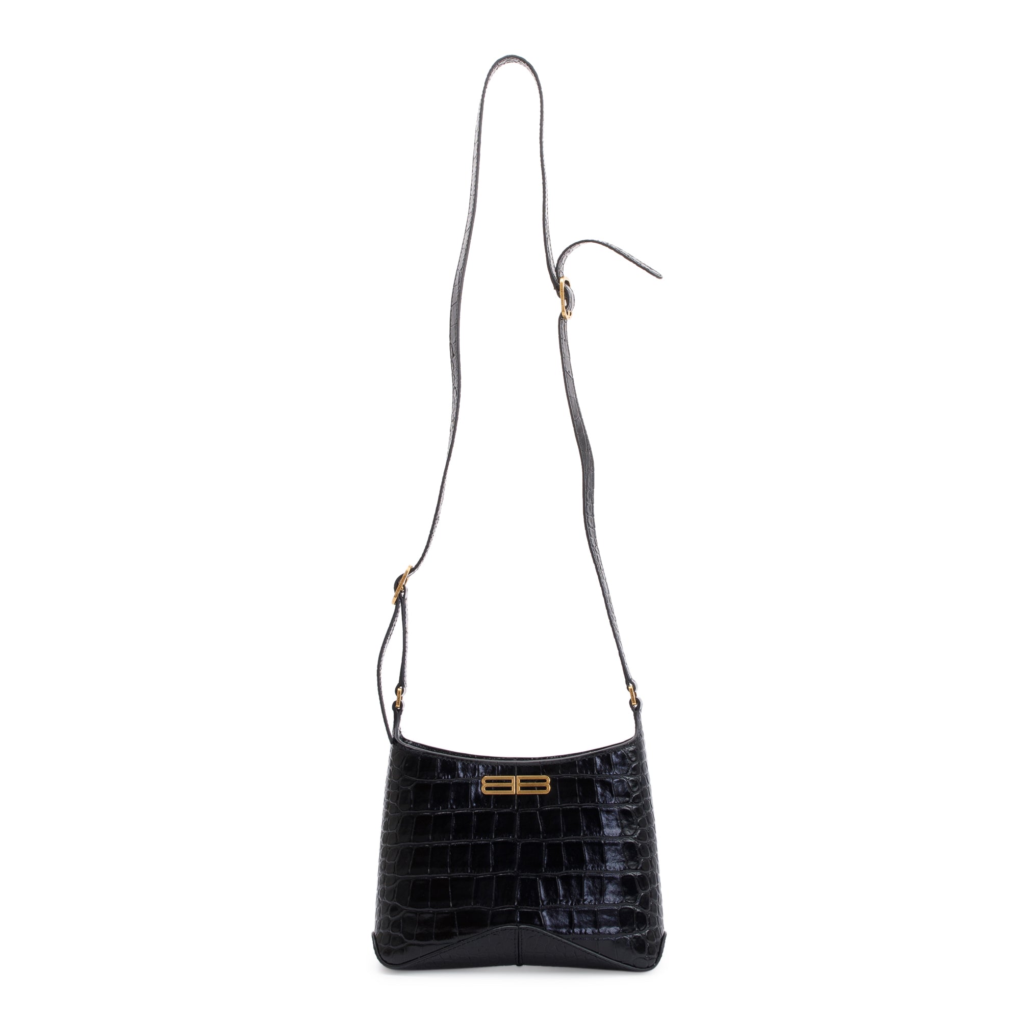 Balenciaga Black Croc-Embossed Leather Xx Small Hobo Bag