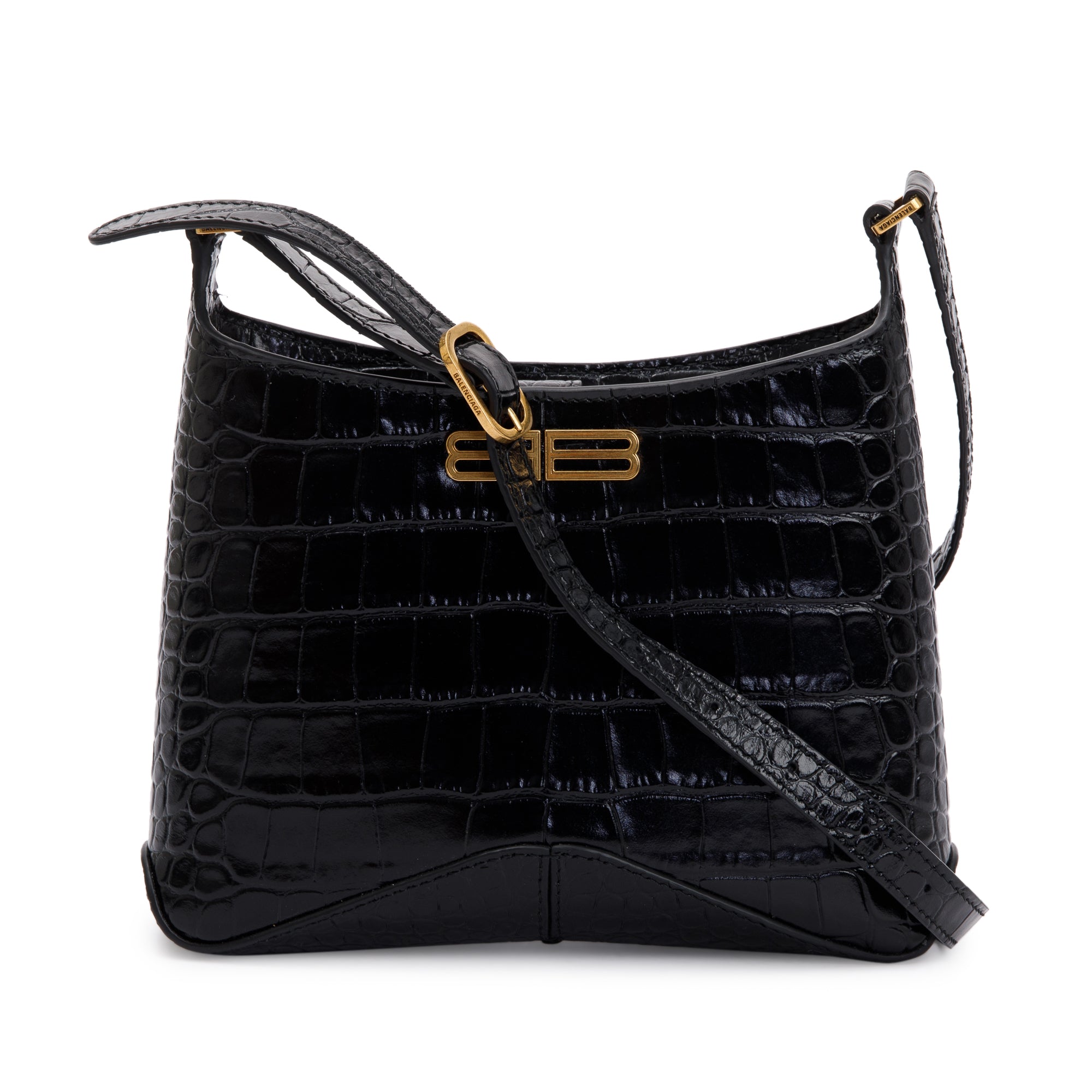Balenciaga Black Croc-Embossed Leather Xx Small Hobo Bag