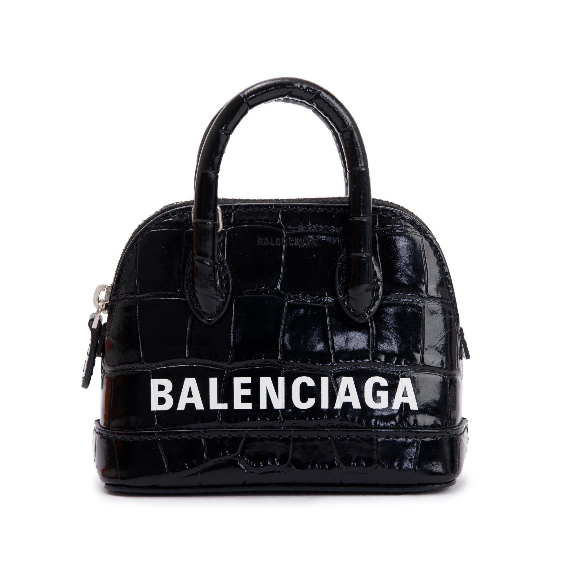 Balenciaga Black Crocodile Embossed Ville Mini Top Handle Bag w/ Strap