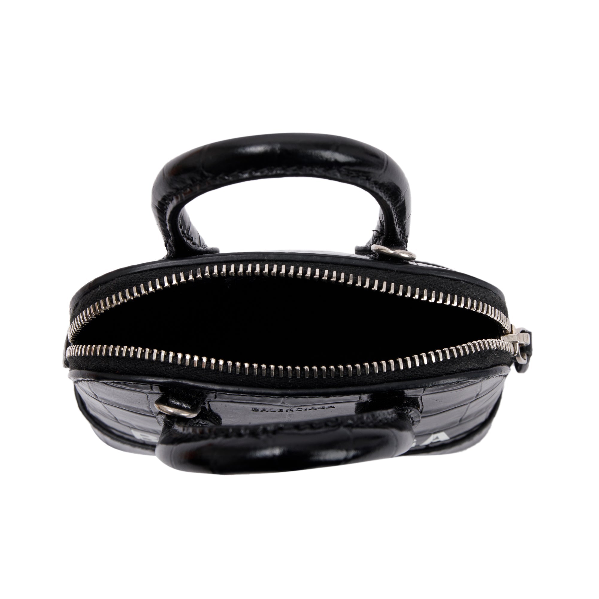 Balenciaga Black Crocodile Embossed Ville Mini Top Handle Bag w/ Strap