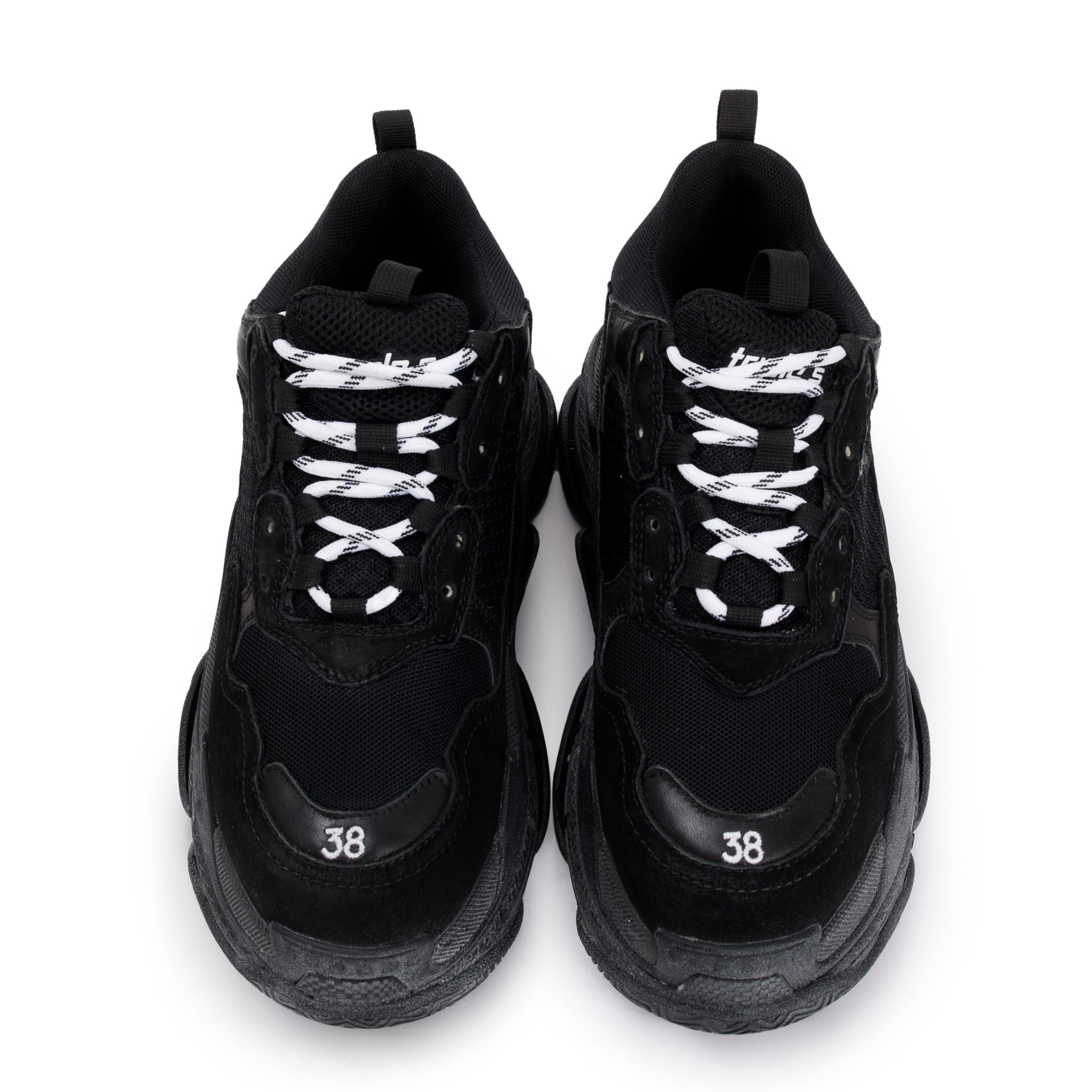 Balenciaga Black Fabric Mesh Triple S Chunky Sneakers, Size 38