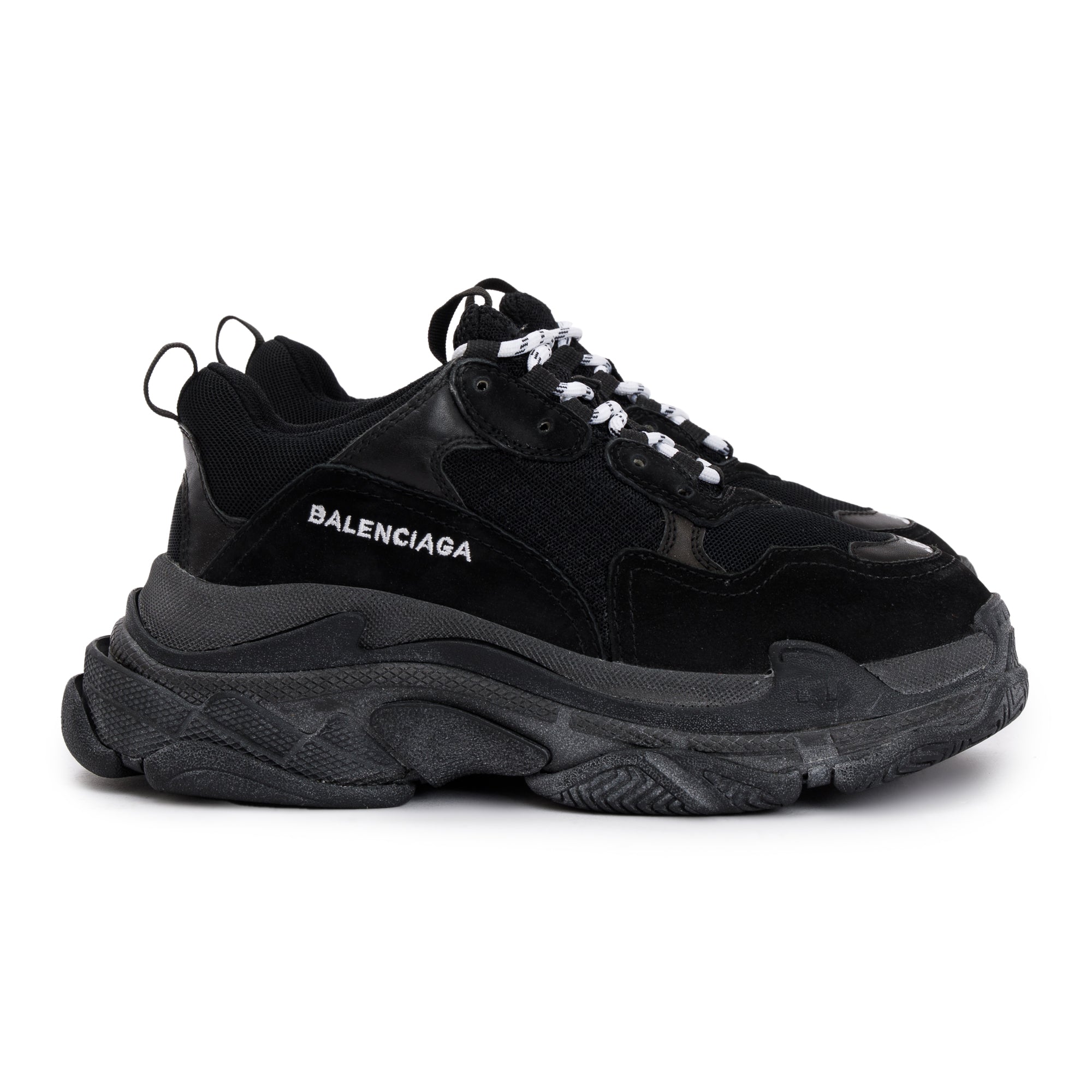 Balenciaga Black Fabric Mesh Triple S Chunky Sneakers, Size 38