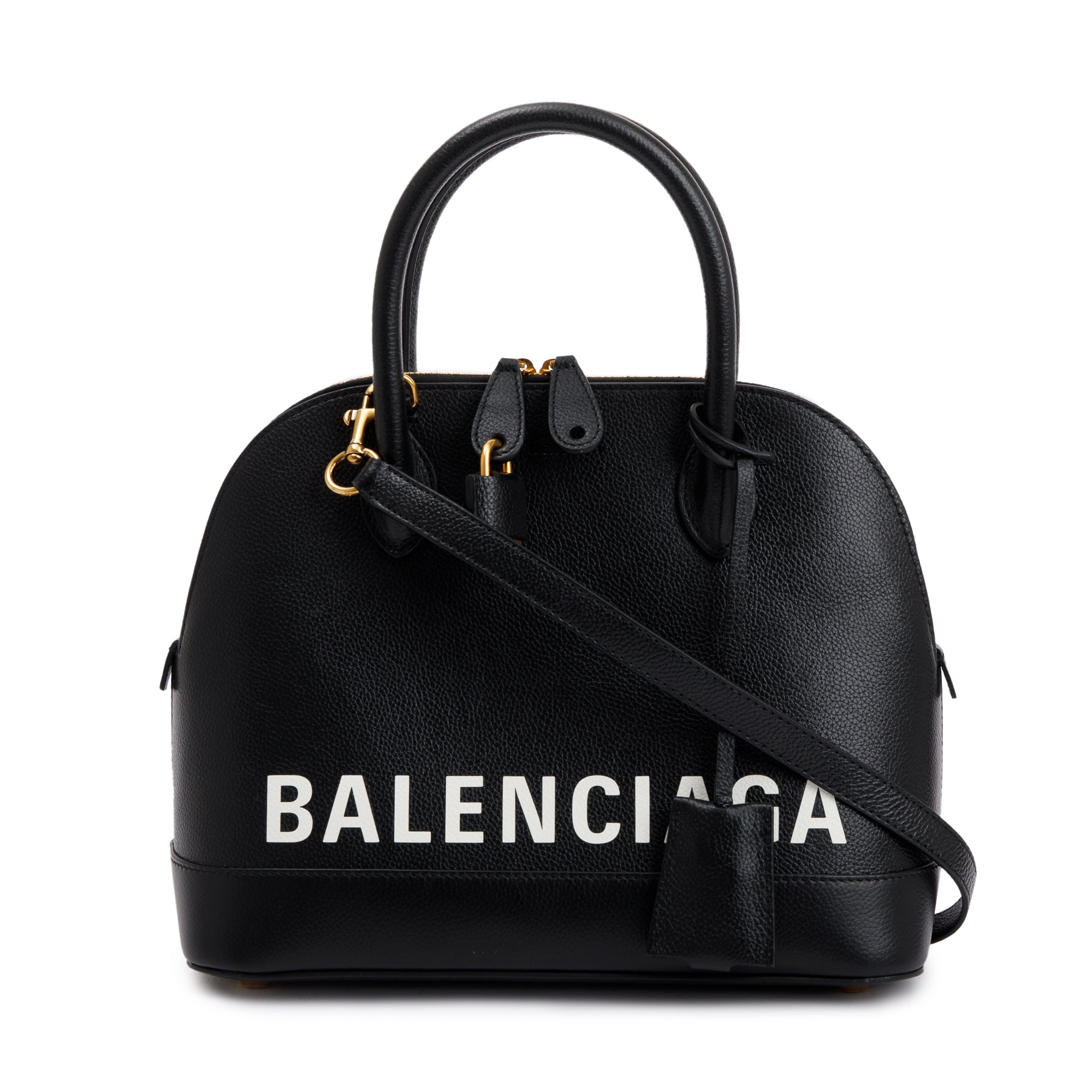 Balenciaga Black Grained Calfskin Leather Ville S Top Handle Bag w/ Strap