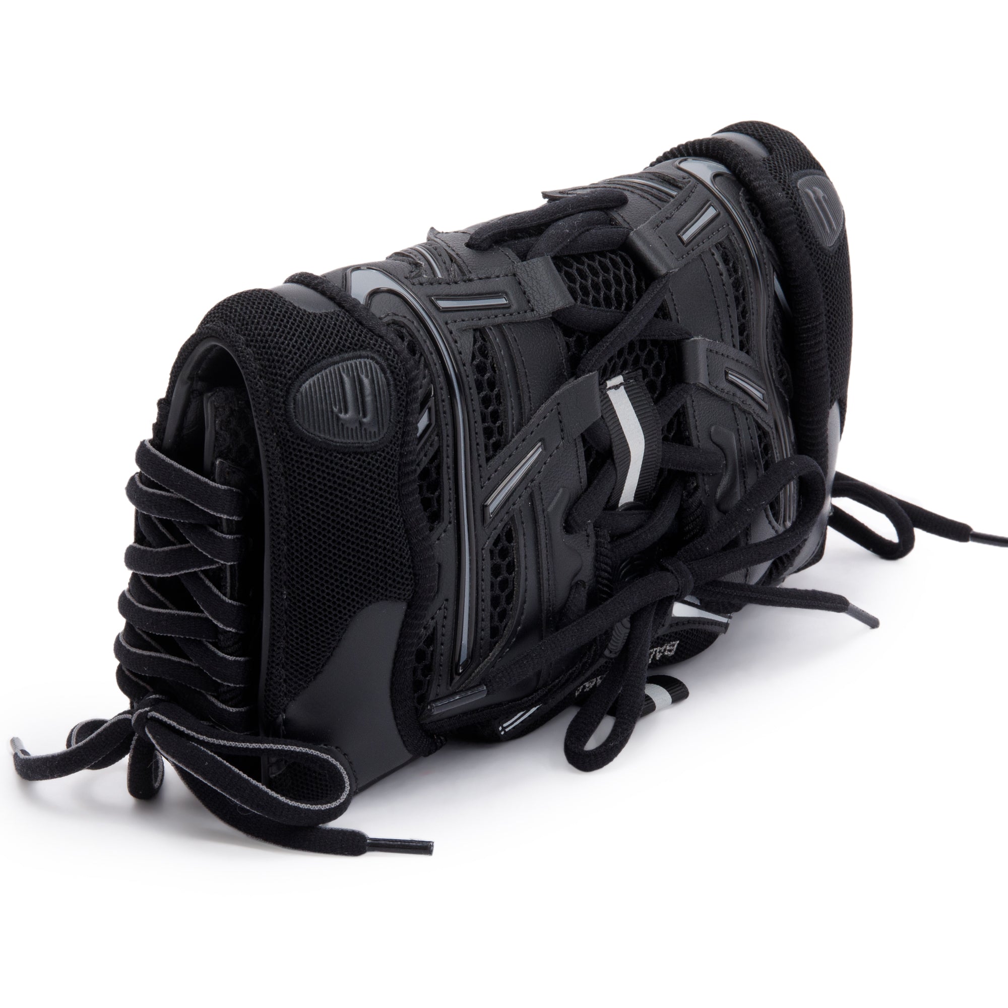 Balenciaga Black Leather Mesh Accent Sneakerhead Phone Holder Crossbody Bag