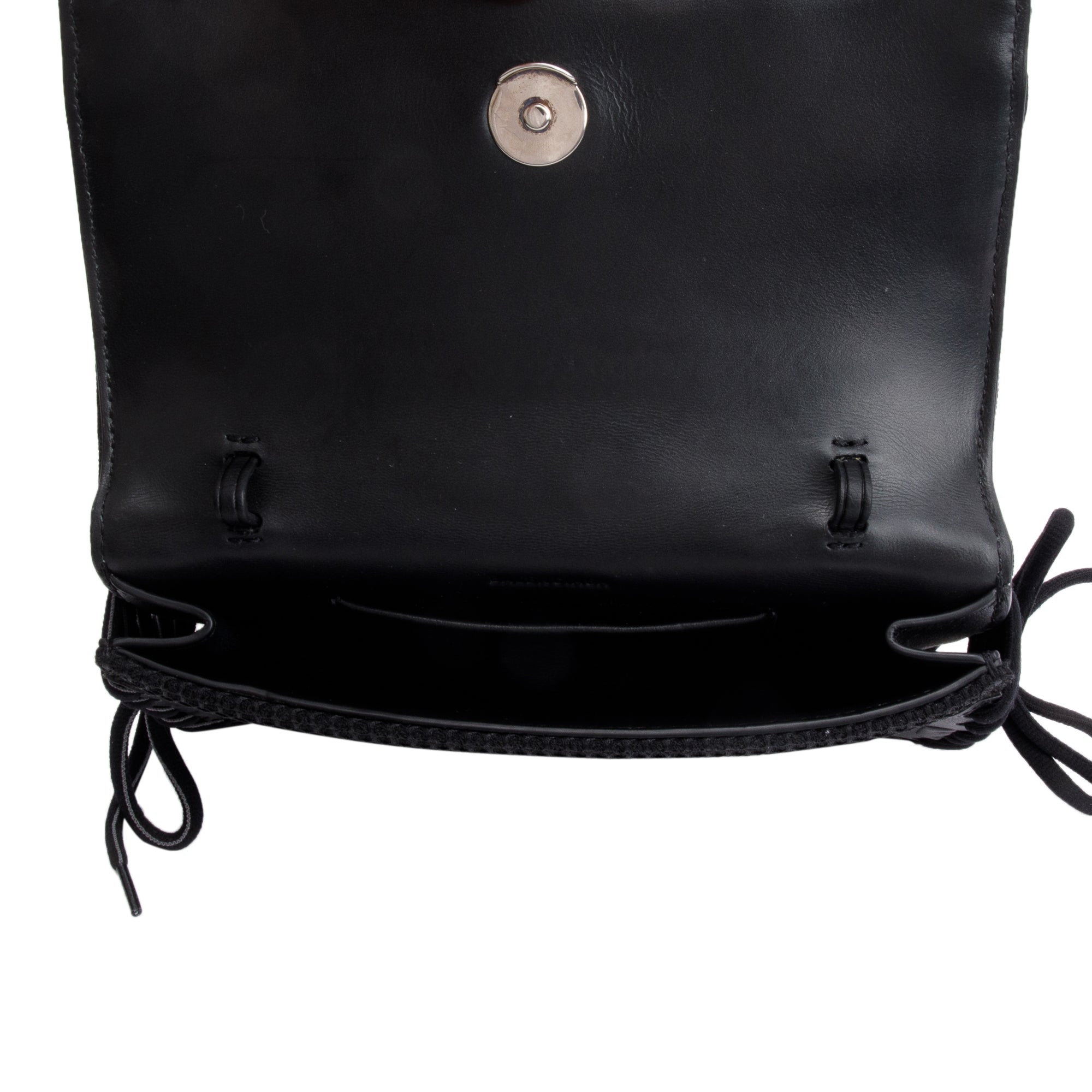 Balenciaga Black Leather Mesh Accent Sneakerhead Phone Holder Crossbody Bag