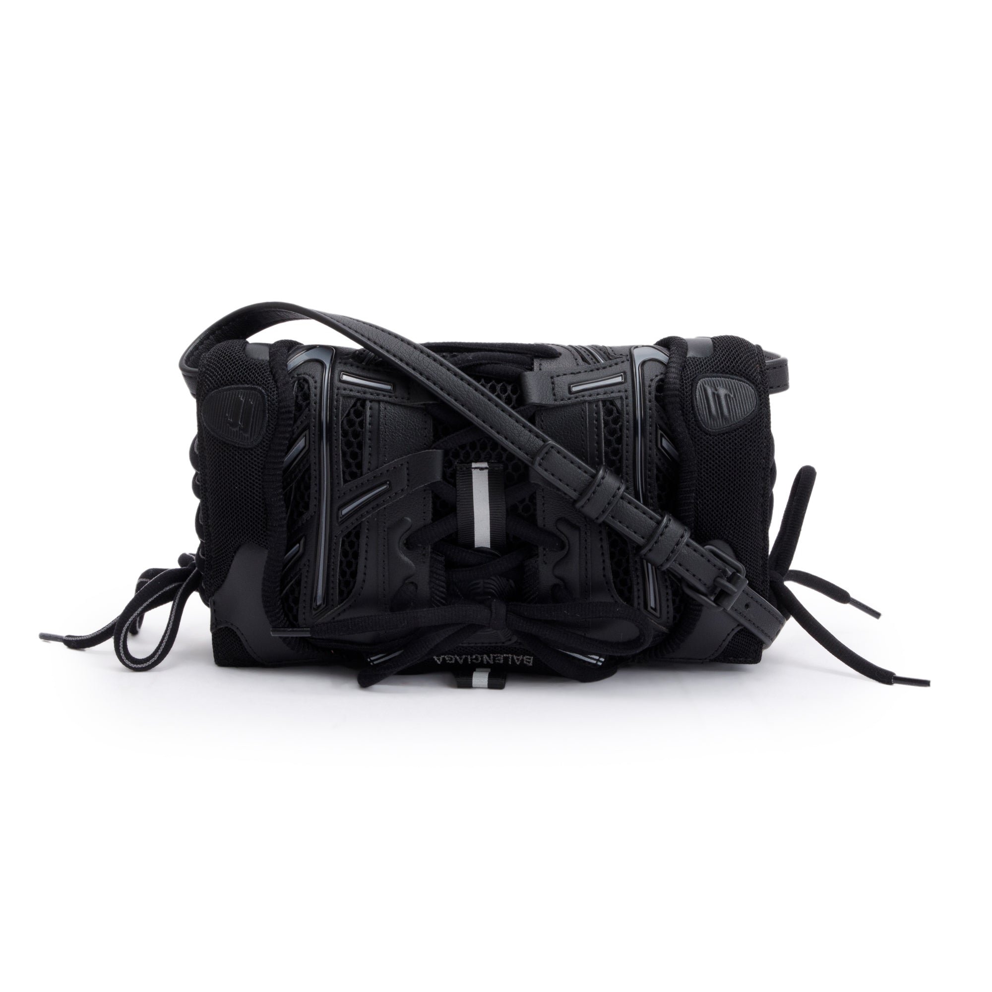 Balenciaga Black Leather Mesh Accent Sneakerhead Phone Holder