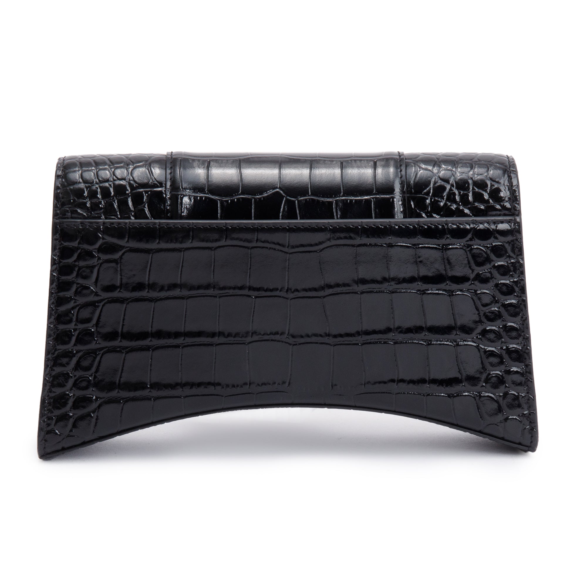 Balenciaga Black Monochrome Croc-Embossed Leather Hourglass Chain Wallet