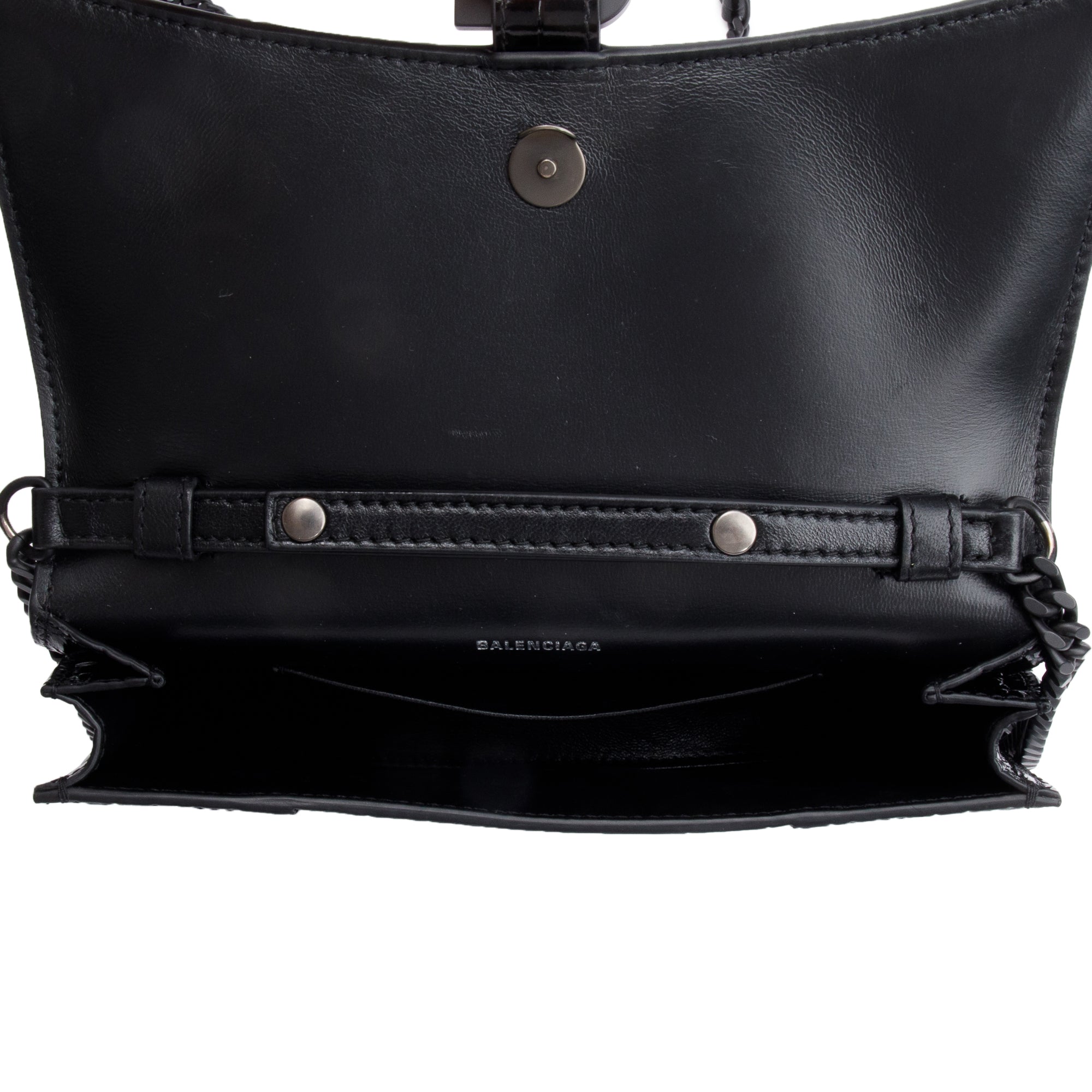 Balenciaga Black Monochrome Croc-Embossed Leather Hourglass Chain Wallet