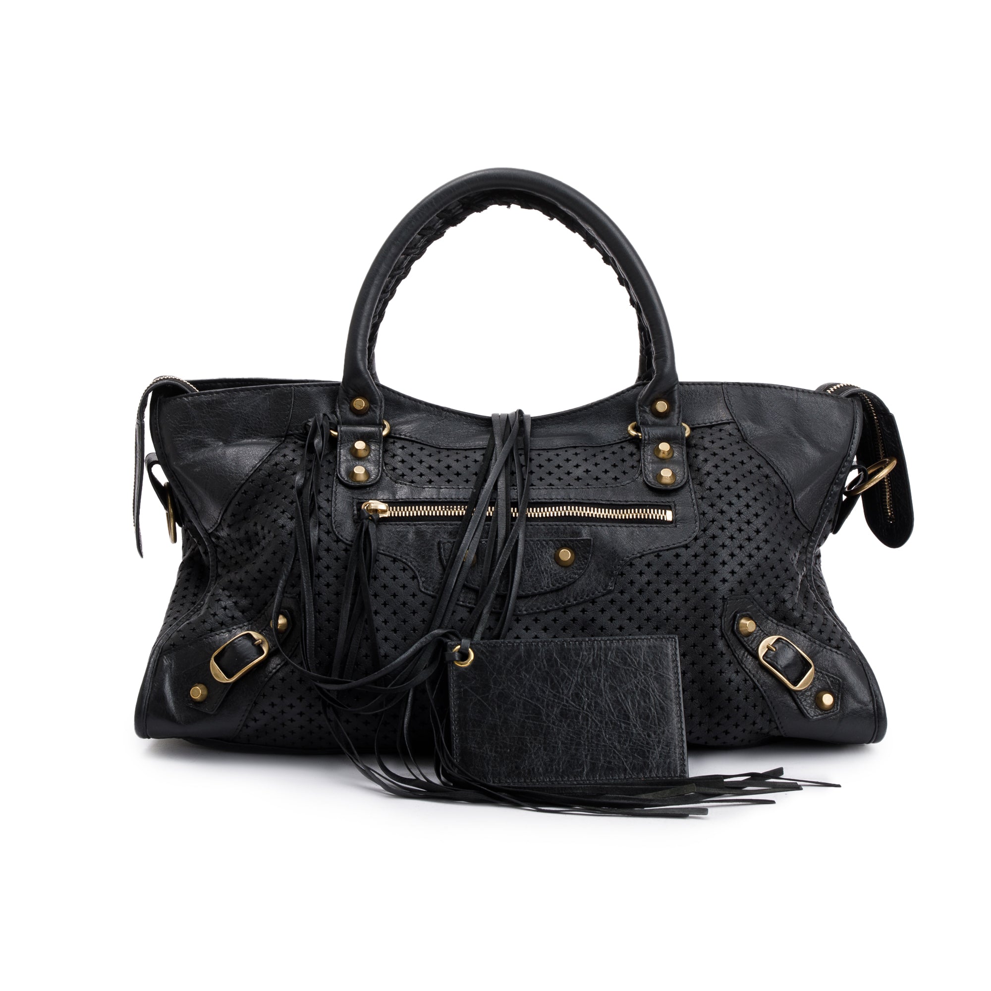 Balenciaga Black Perforated Arena Leather Motocross City Bag