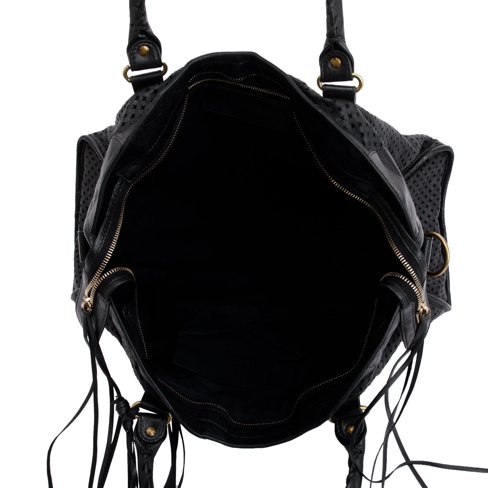 Balenciaga Black Perforated Arena Leather Motocross City Bag